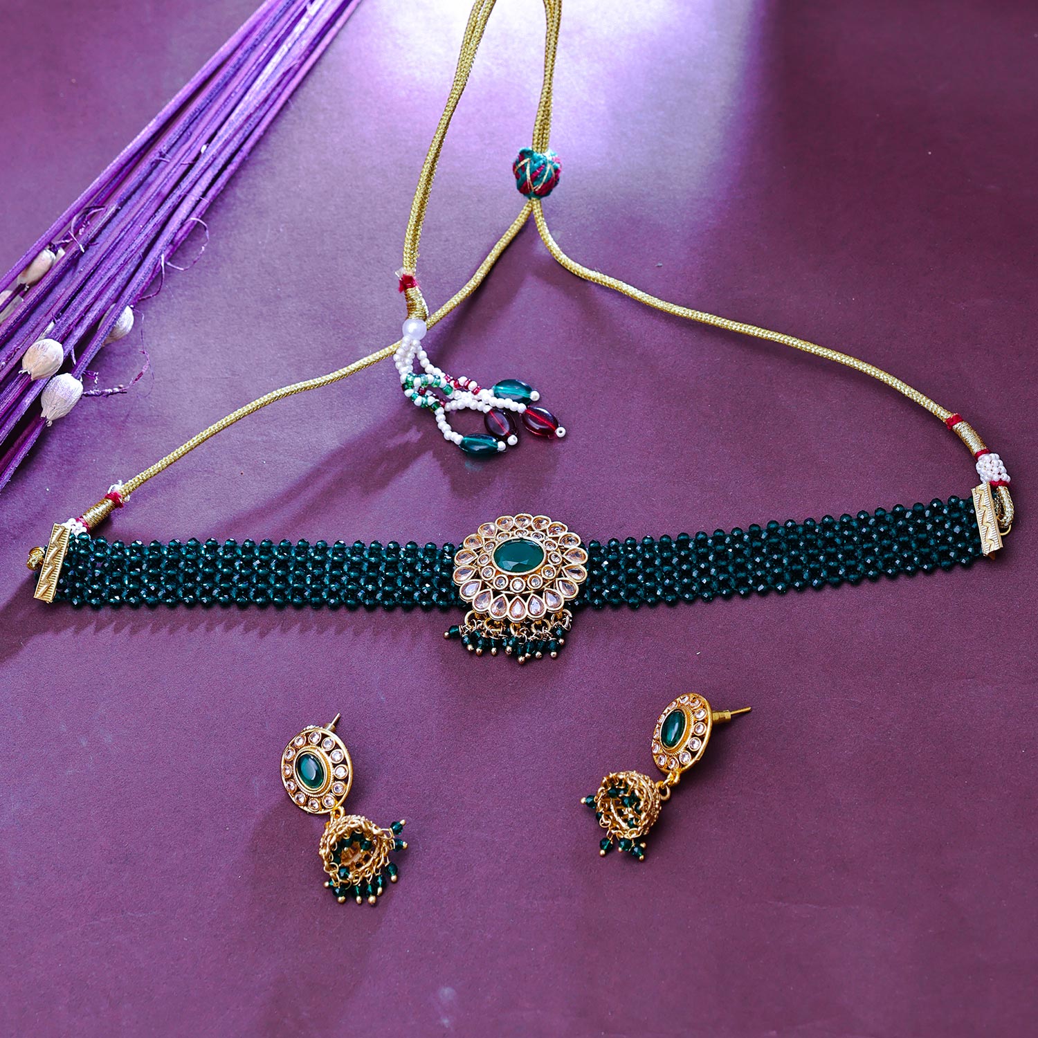 Sukkhi Engrossing Gold Plated Pearl Green Necklace Set for Women