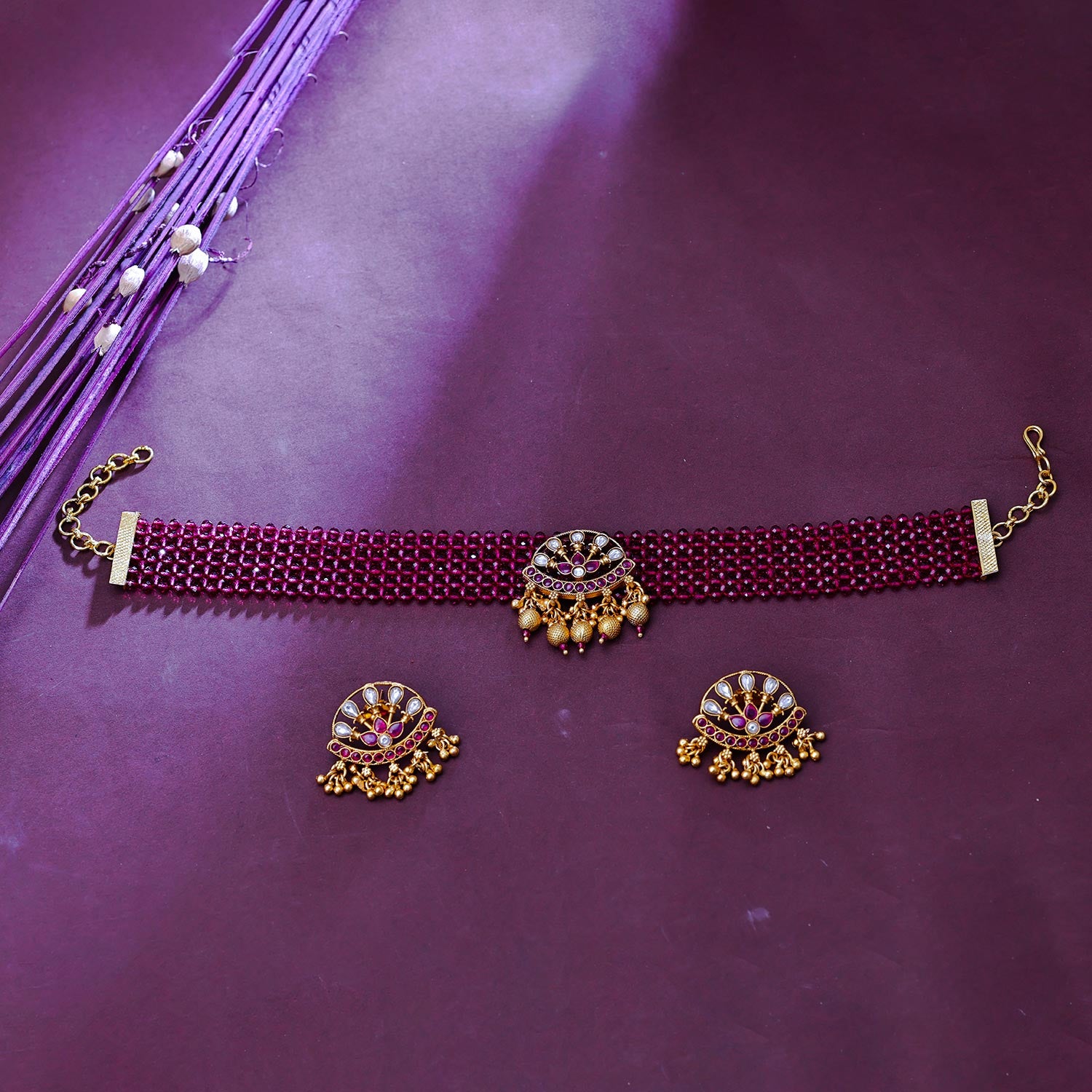 Sukkhi Hypnotizing Gold Plated Pearl Pink Necklace Set for Women