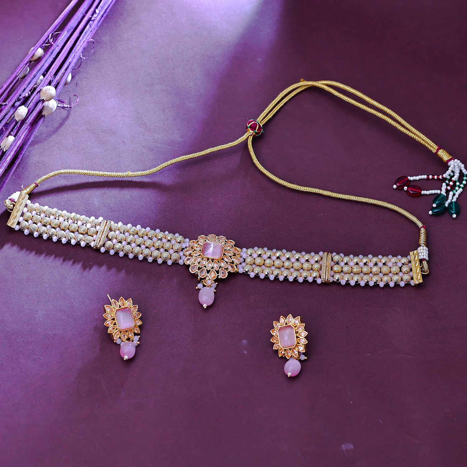 Sukkhi Mesmerizing Gold Plated Pearl Pink Necklace Set for Women