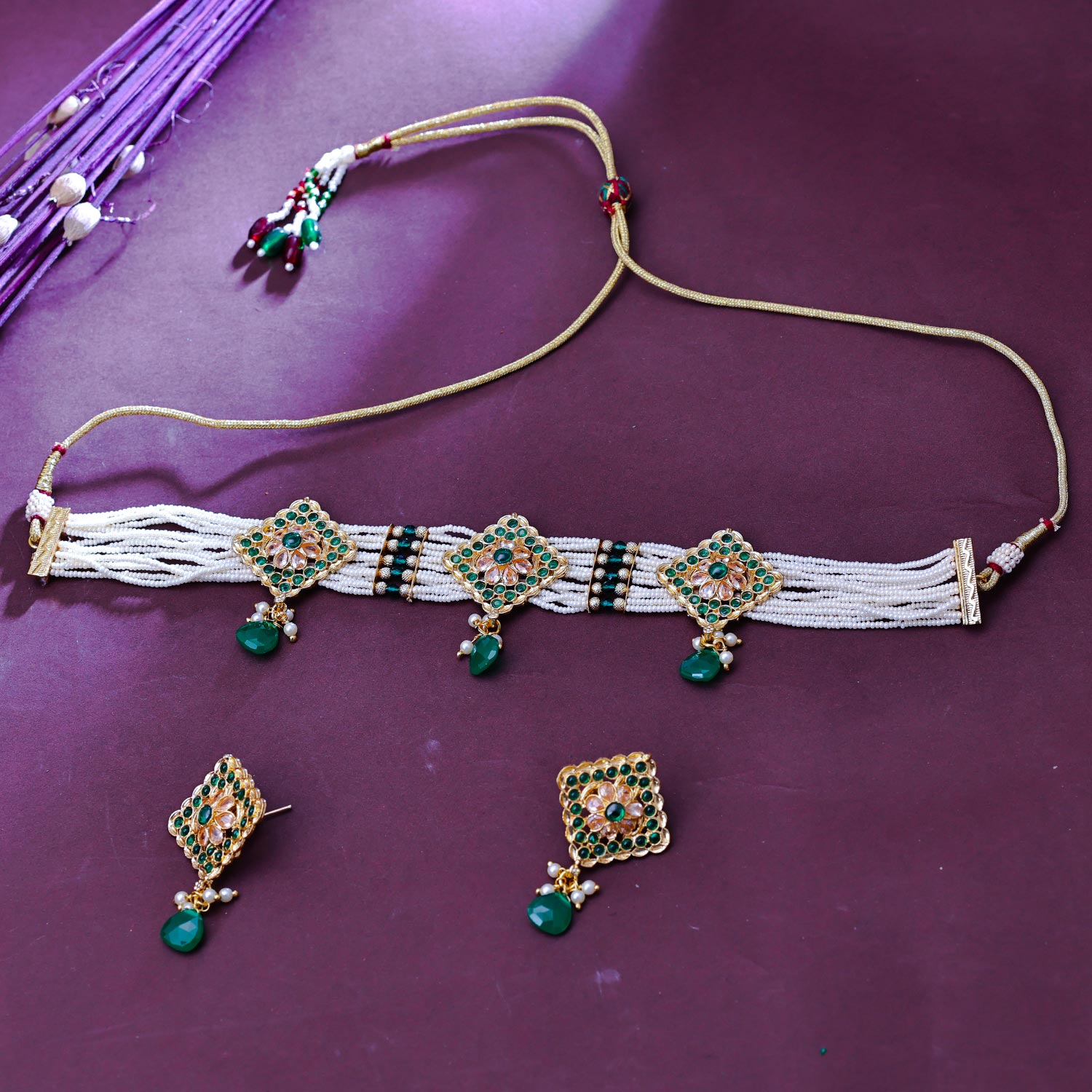 Sukkhi Riveting Gold Plated Pearl Green Necklace Set for Women