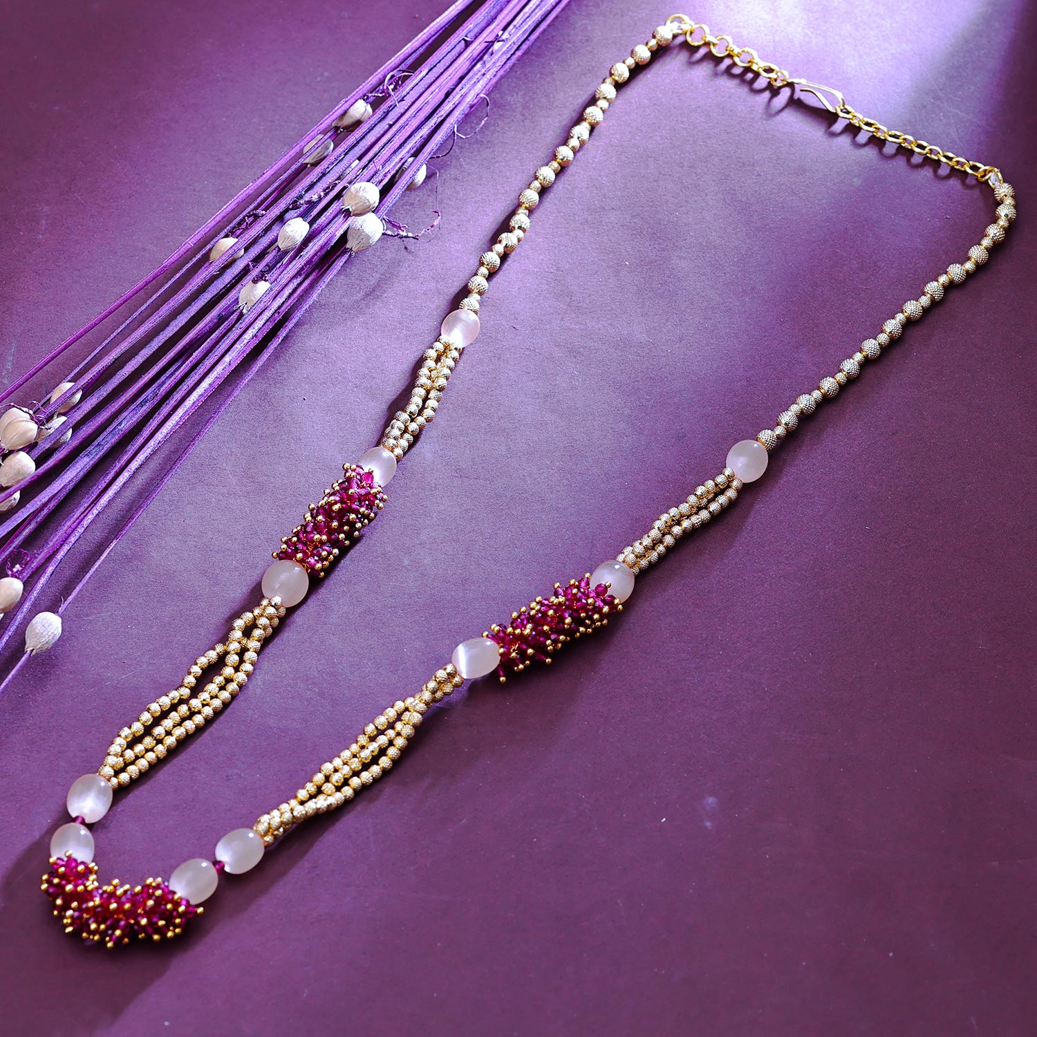 Sukkhi Tantalizing Gold Plated Pearl Pink Necklace Set for Women