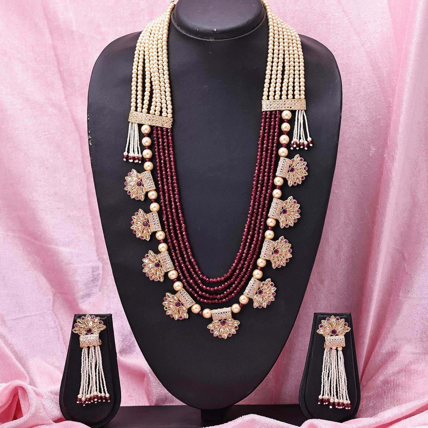 Sukkhi Inviting Gold Plated Pearl Maroon Necklace Set for Women