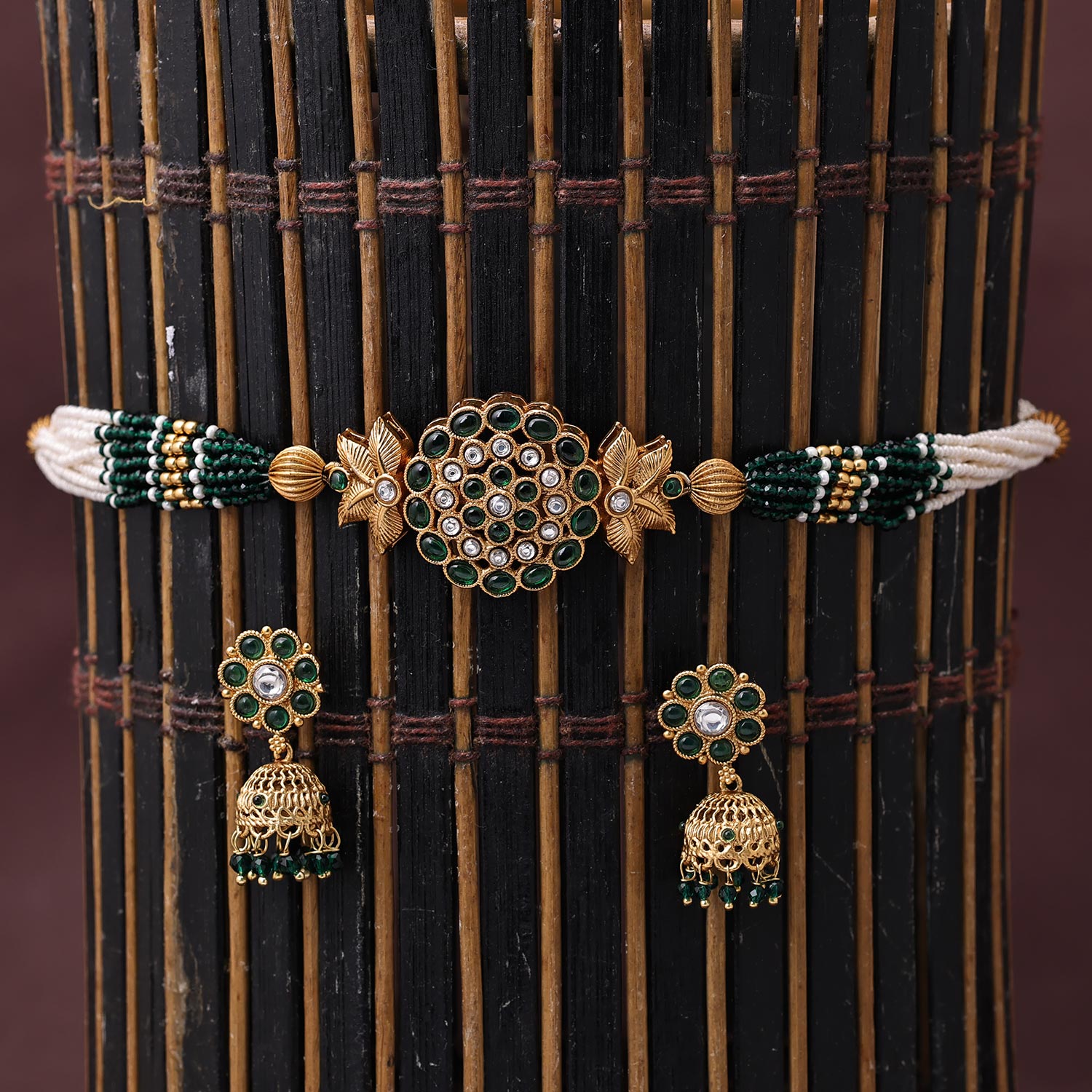 Sukkhi Darling Gold Plated Pearl Green Necklace Set for Women