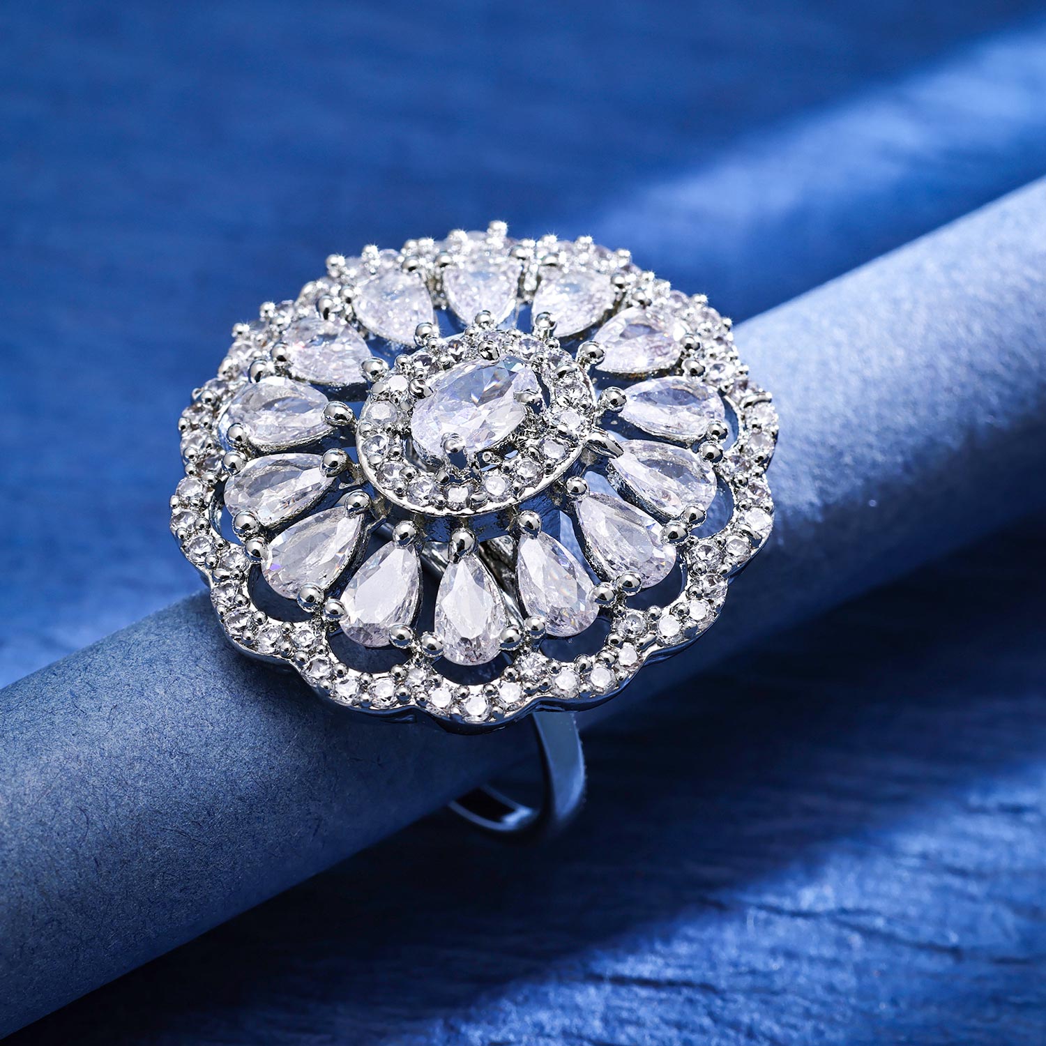 Sukkhi Magnetic Rhodium Plated CZ Silver Ring for Women