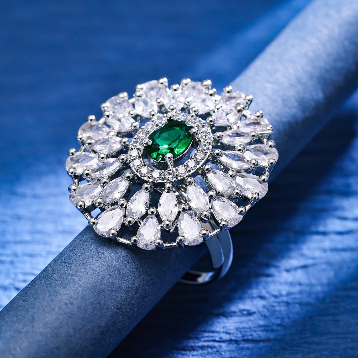 Sukkhi Pretty Rhodium Plated CZ Silver Ring for Women