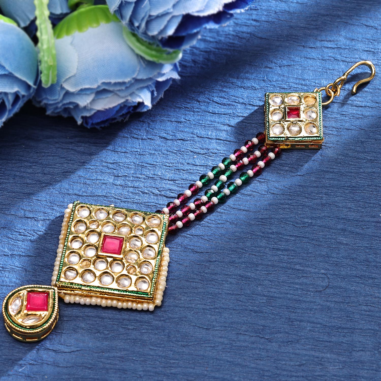 Sukkhi Dollish Gold Plated Kundan & Pearl Golden Maangtikka for Women