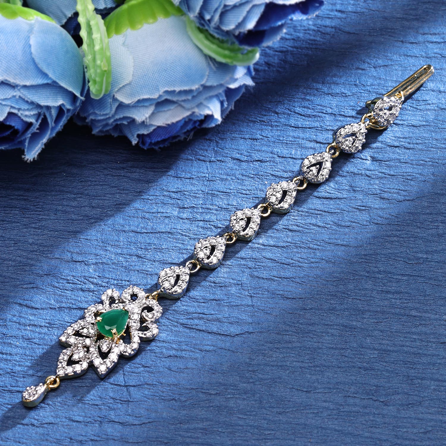 Sukkhi Luscious Gold Plated CZ Golden Maangtikka for Women