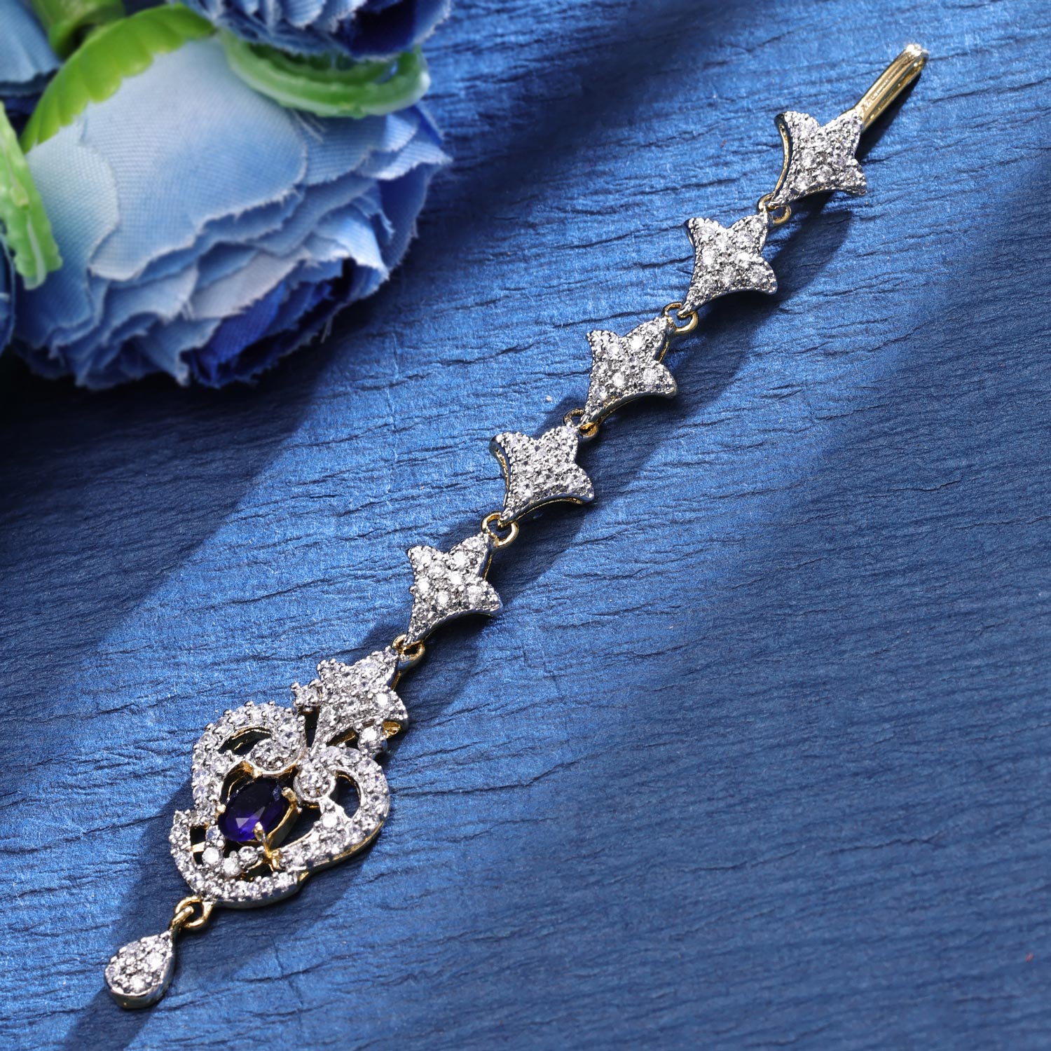 Sukkhi Glossy Gold Plated CZ Golden Maangtikka for Women