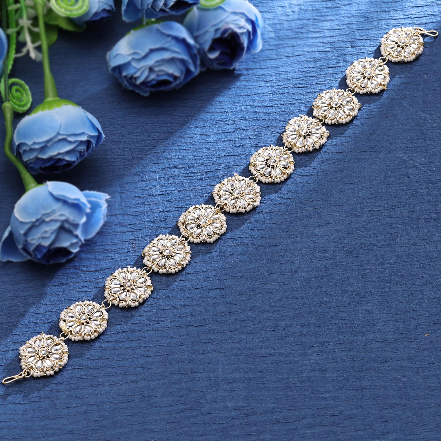 Sukkhi Slick Gold Plated Kundan & Pearl Golden Matha Patti for Women