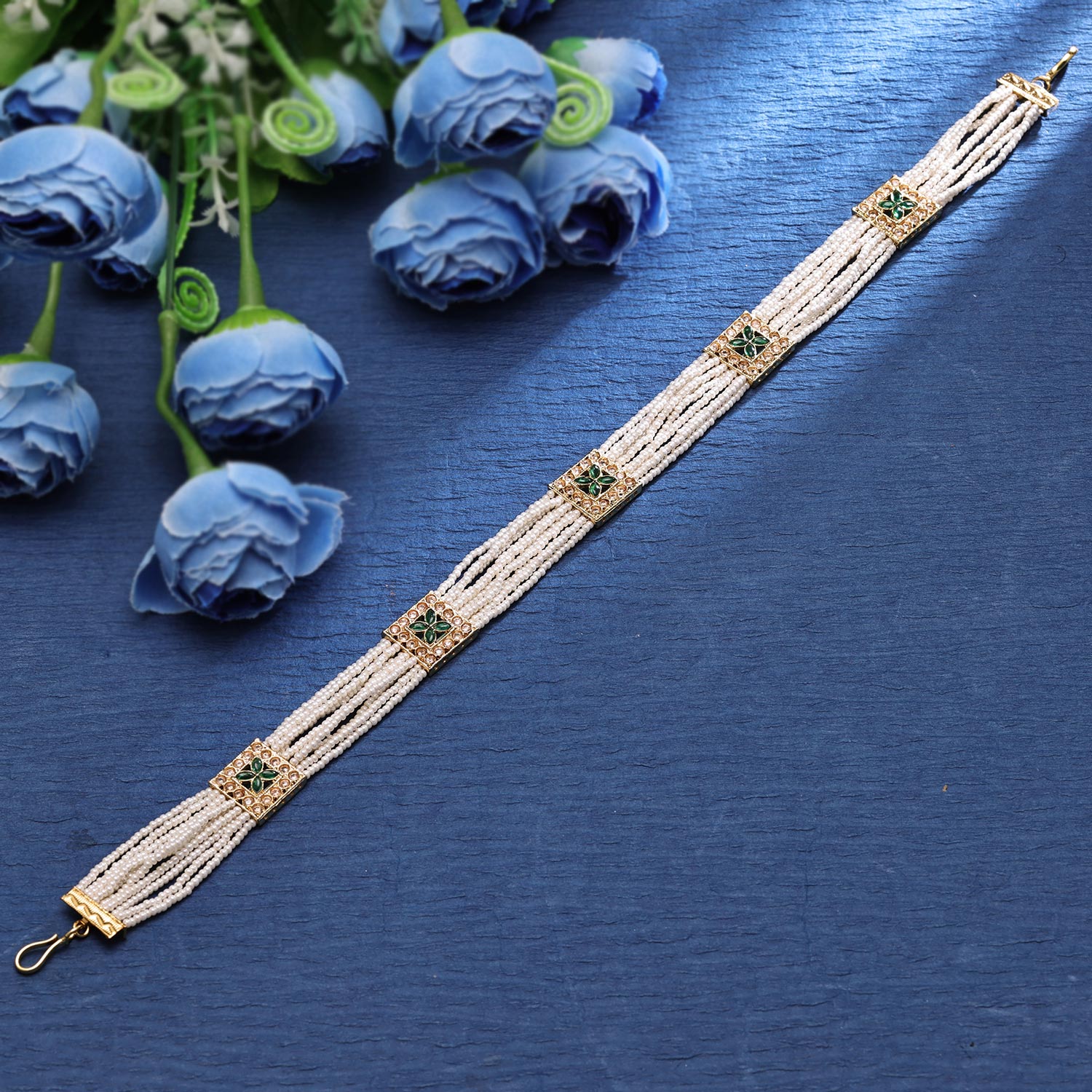 Sukkhi Splashy Gold Plated Kundan & Pearl Golden Matha Patti for Women