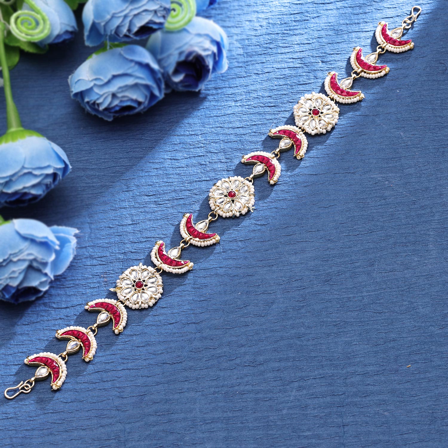 Sukkhi Zingy Gold Plated Kundan & Pearl Golden Matha Patti for Women
