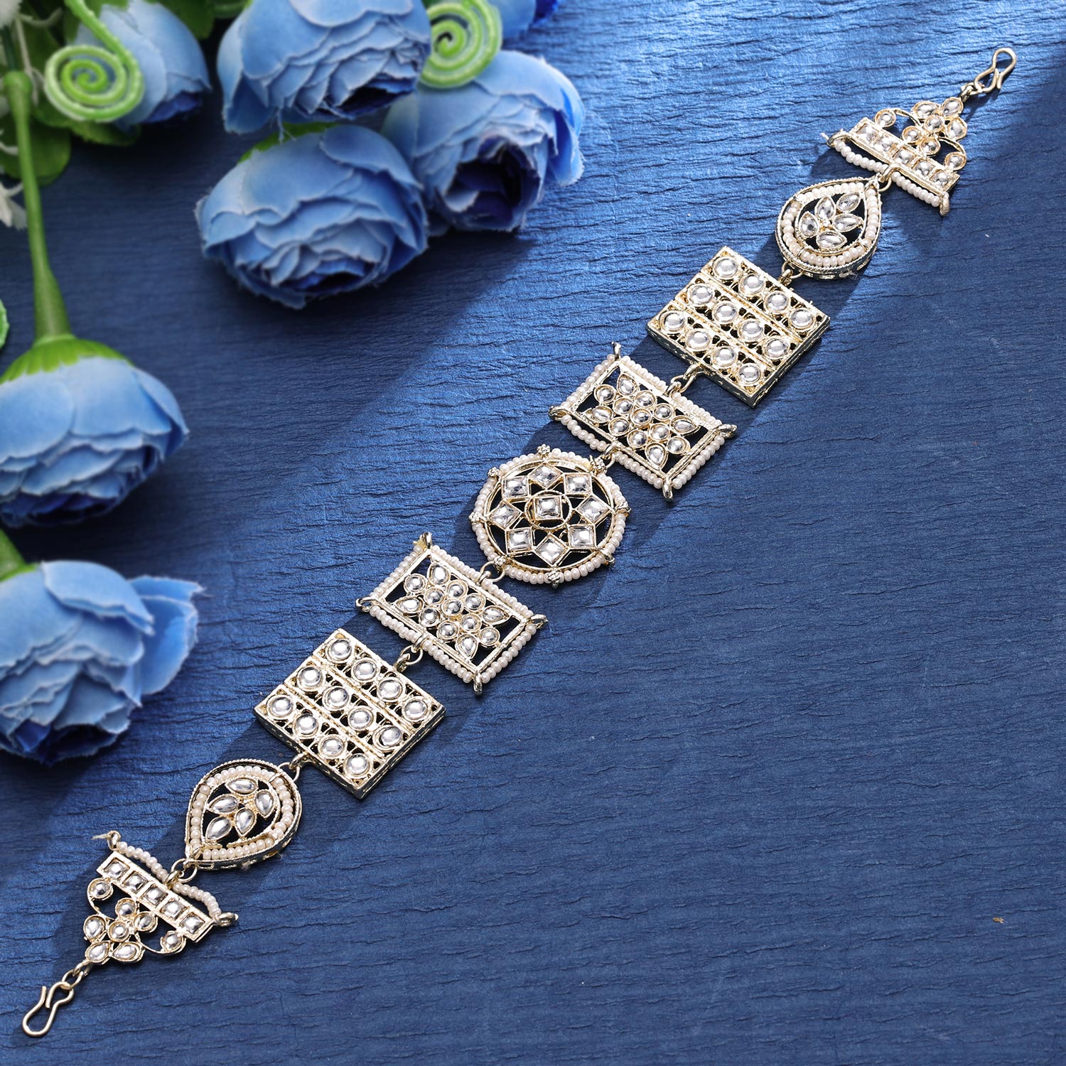 Sukkhi Adequate Gold Plated Kundan & Pearl Golden Matha Patti for Women