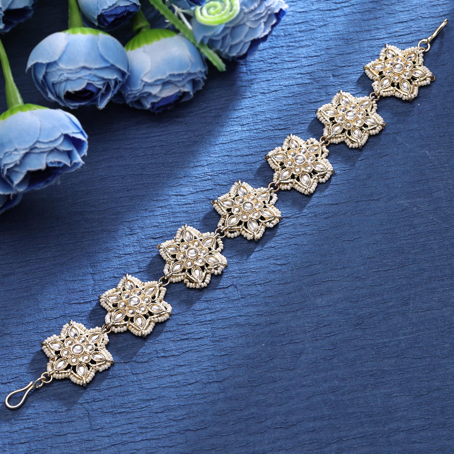 Sukkhi Decent Gold Plated Kundan & Pearl Golden Matha Patti for Women