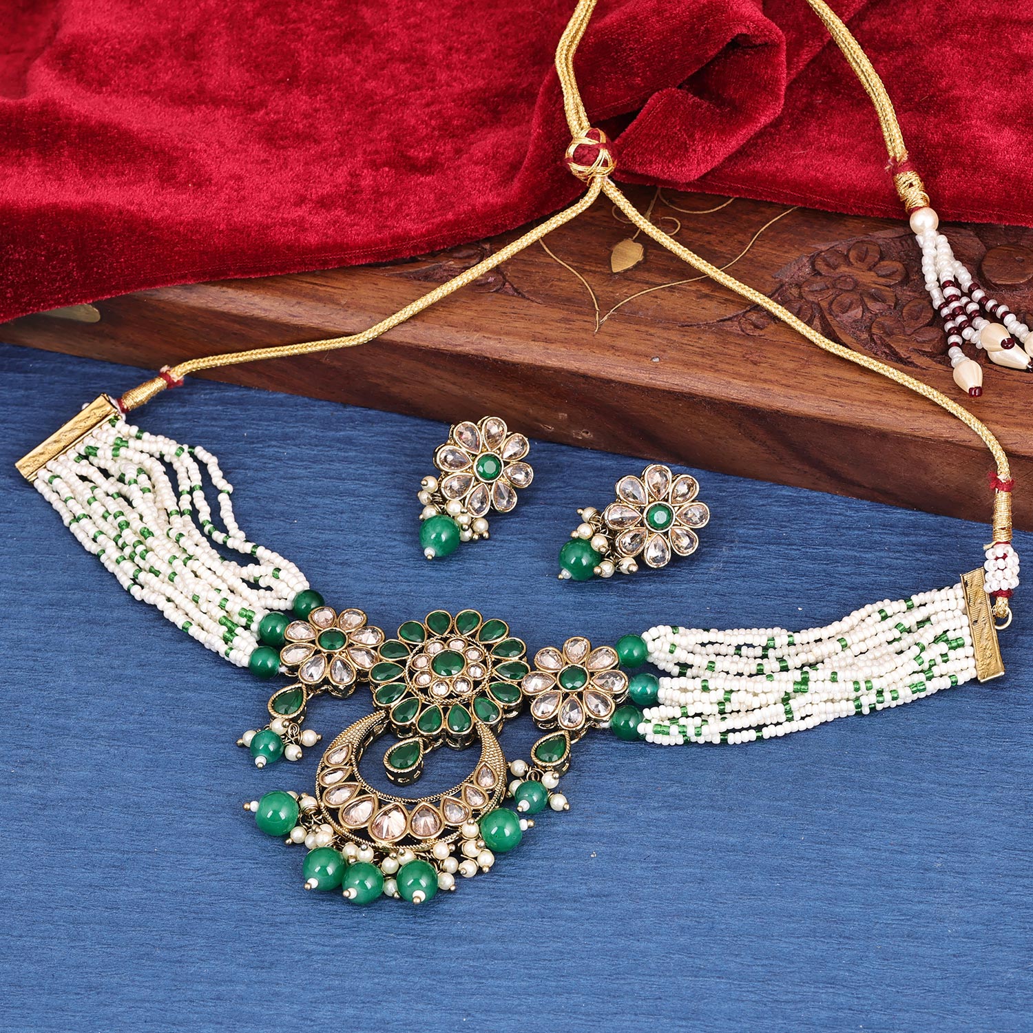 Sukkhi Exceptional Gold Plated Pearl Green Necklace Set for Women