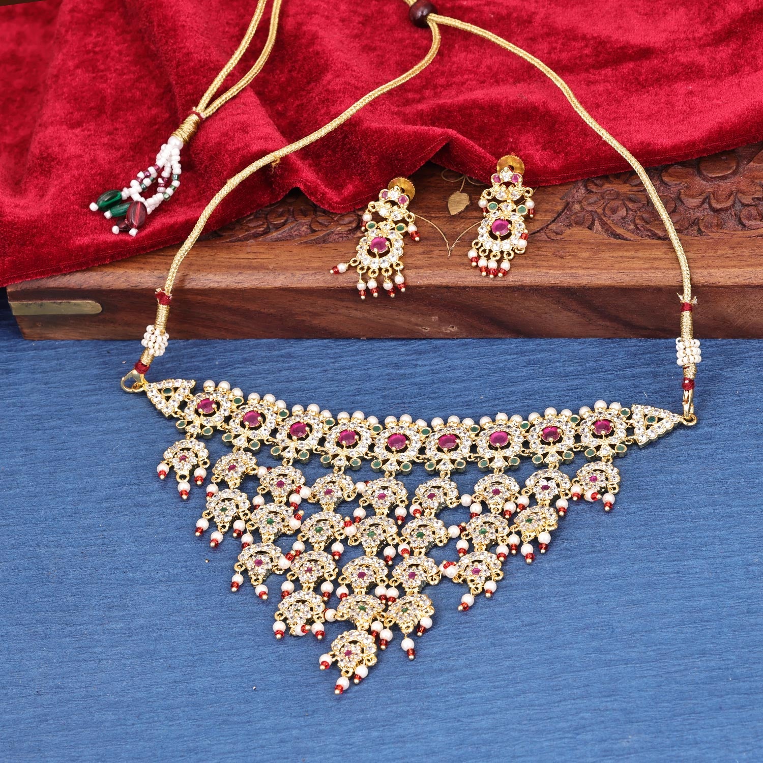 Sukkhi Special Gold Plated CZ & Pearl Golden Necklace Set for Women