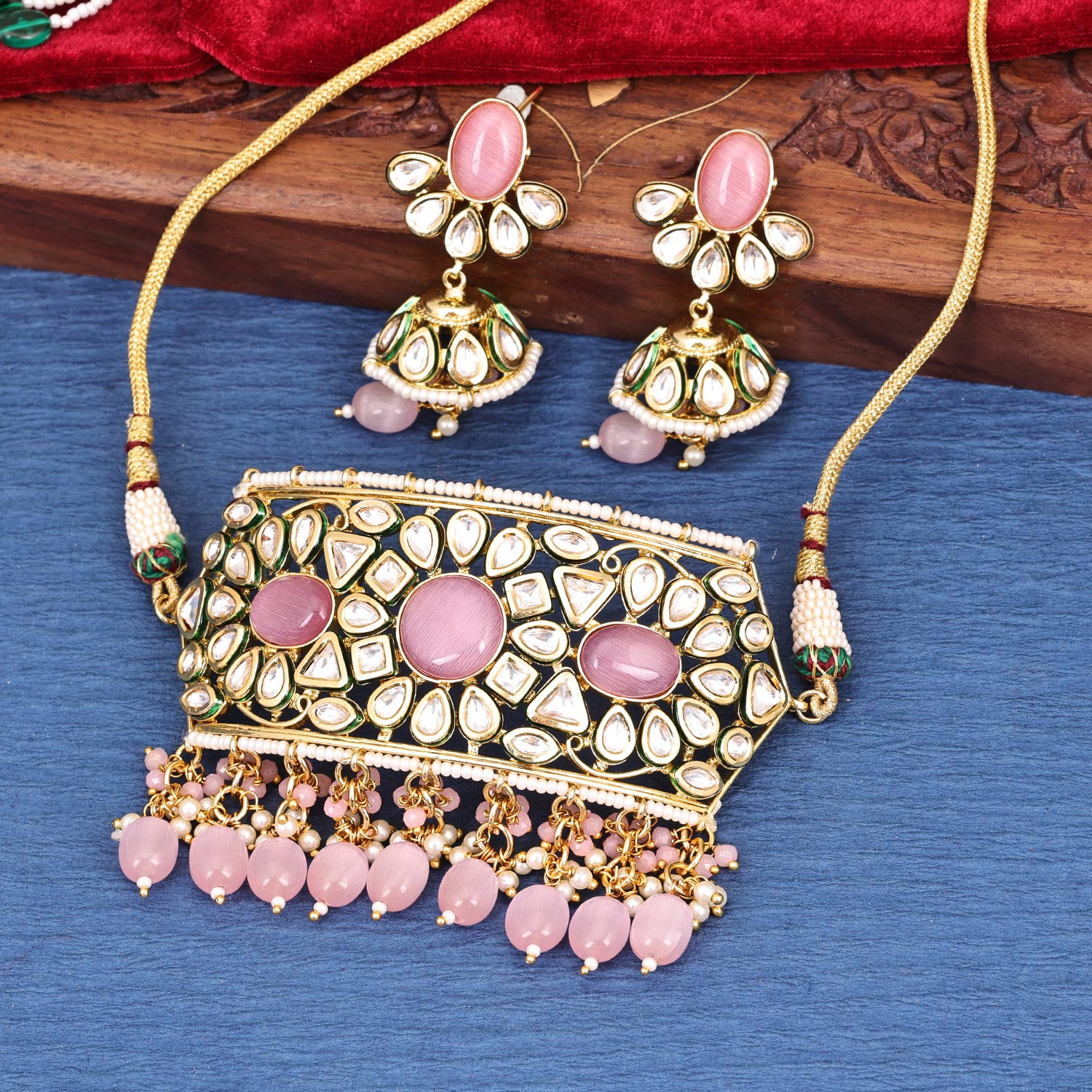 Sukkhi Classical Gold Plated Kundan & Pearl Pink Necklace Set for Women