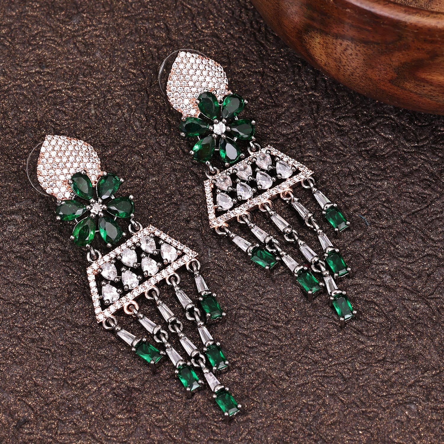 Sukkhi Appealing Rhodium Plated CZ Green Earring for Women