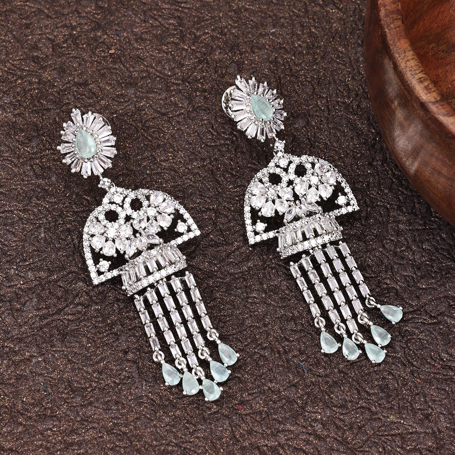 Sukkhi Charming Rhodium Plated CZ Silver Earring for Women