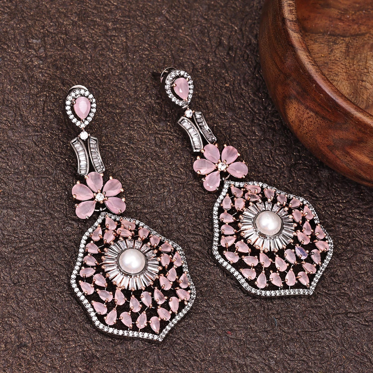 Sukkhi Elfin Rhodium Plated CZ Pink Earring for Women