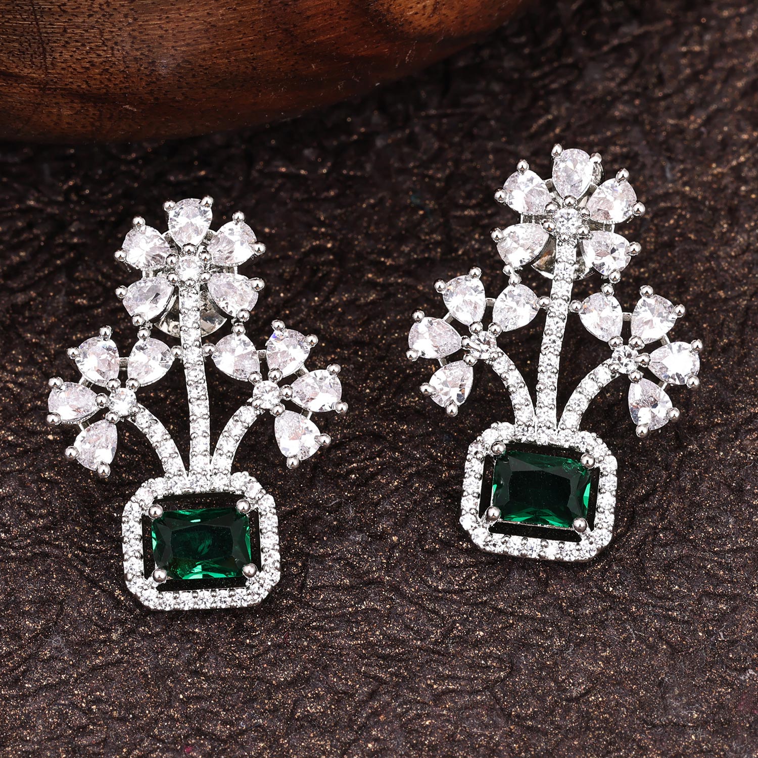 Sukkhi Fascinating Rhodium Plated CZ Silver Earring for Women