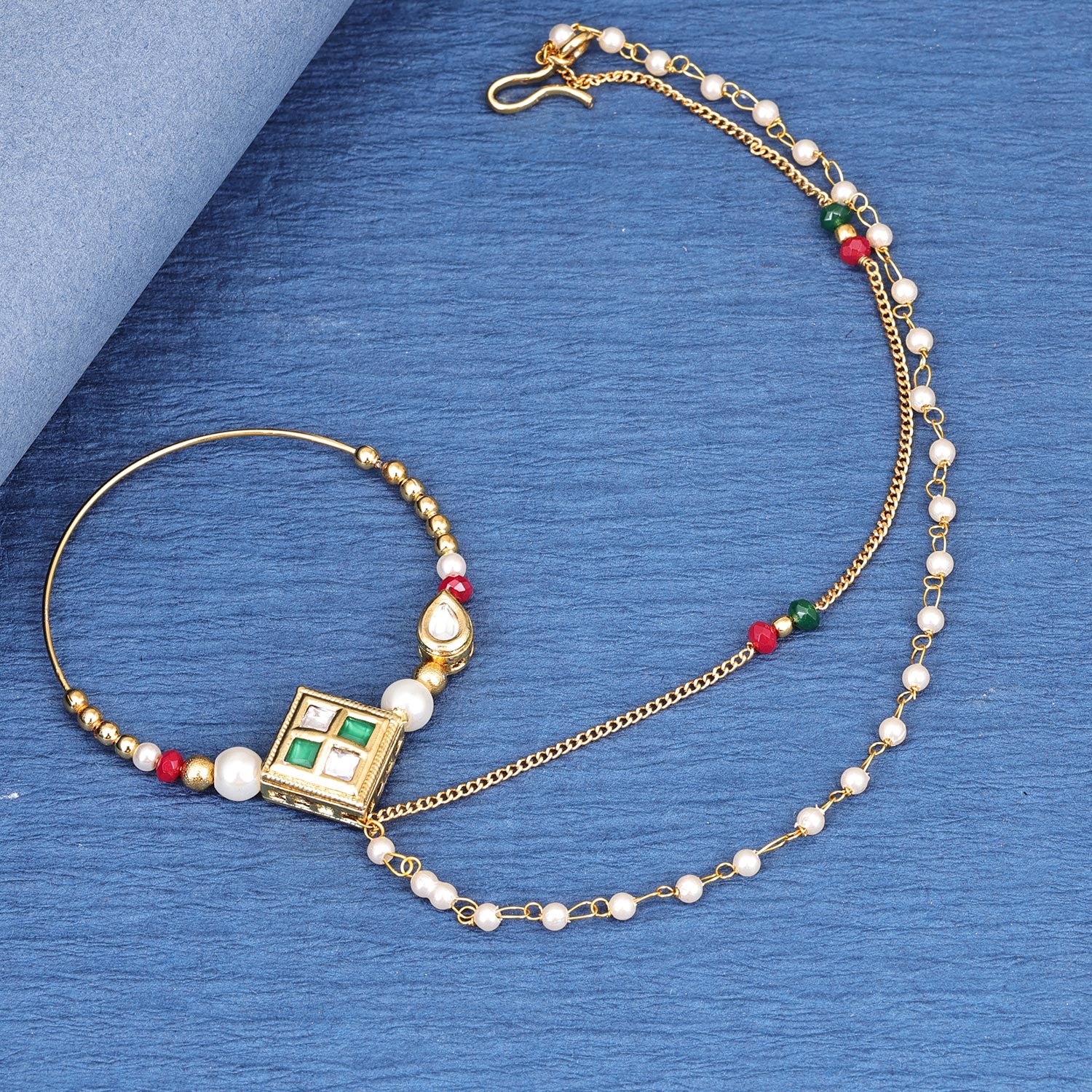 Sukkhi Fair Gold Plated Kundan & Pearl Golden Nath for Women