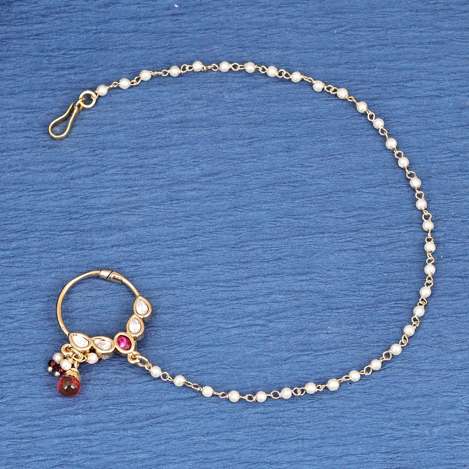 Sukkhi Gorgeous Gold Plated Kundan & Pearl Golden Nath for Women