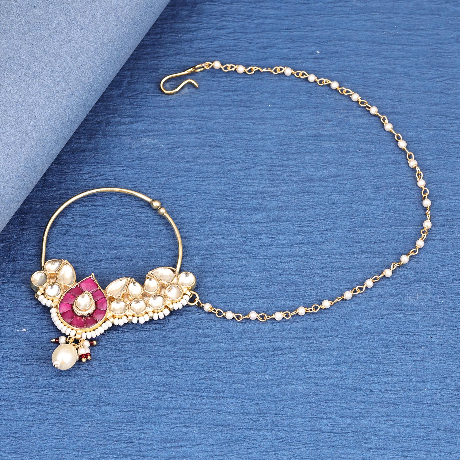 Sukkhi Handsome Gold Plated Kundan & Pearl Golden Nath for Women