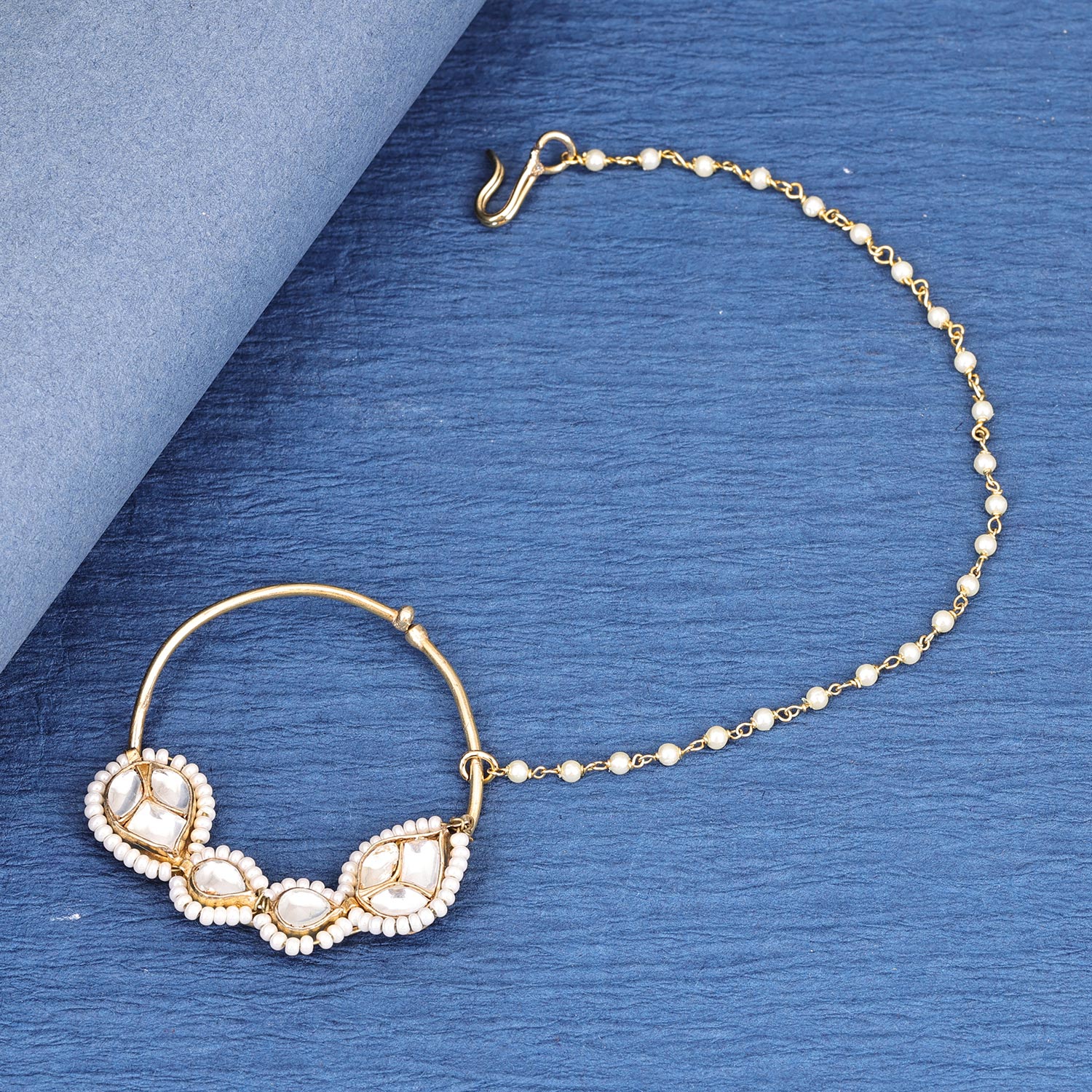 Sukkhi Lovesome Gold Plated Kundan & Pearl Golden Nath for Women