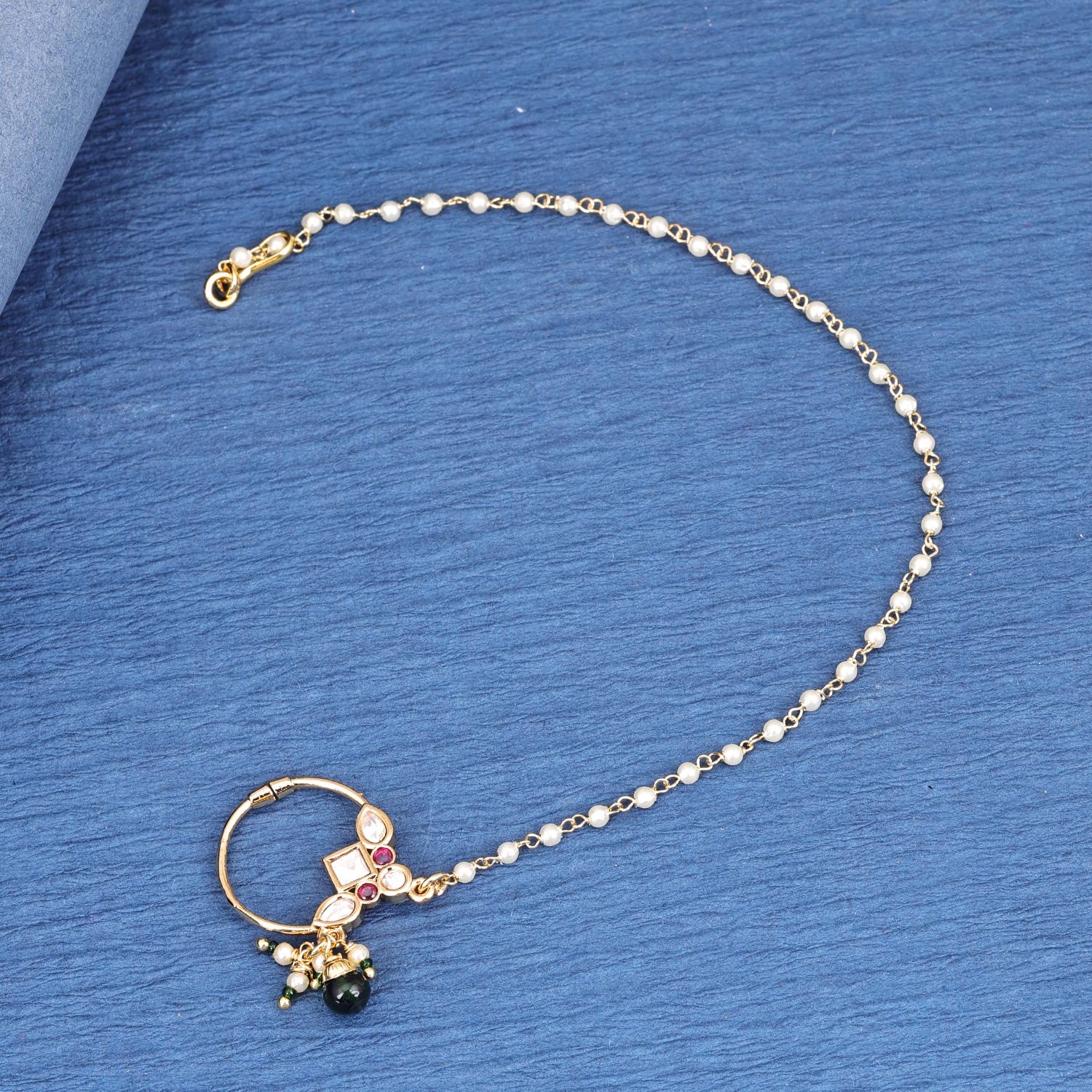 Sukkhi Pretty Gold Plated Kundan & Pearl Golden Nath for Women