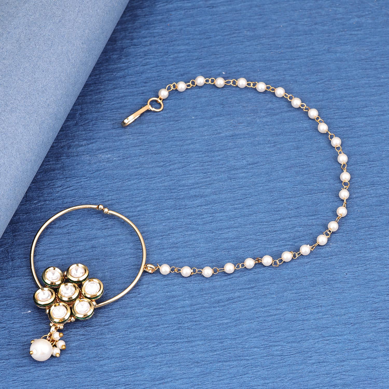 Sukkhi Seemly Gold Plated Kundan & Pearl Golden Nath for Women