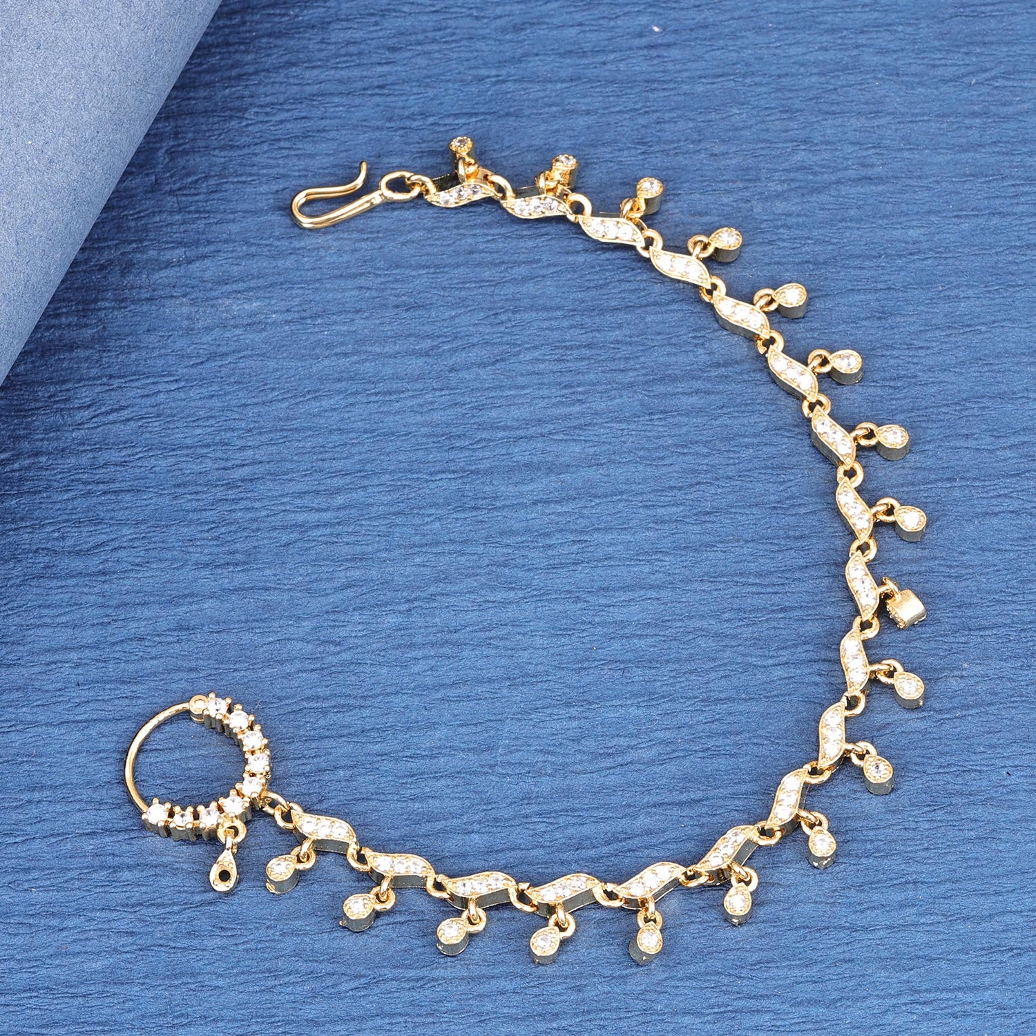 Sukkhi Stunning Gold Plated CZ Golden Nath for Women