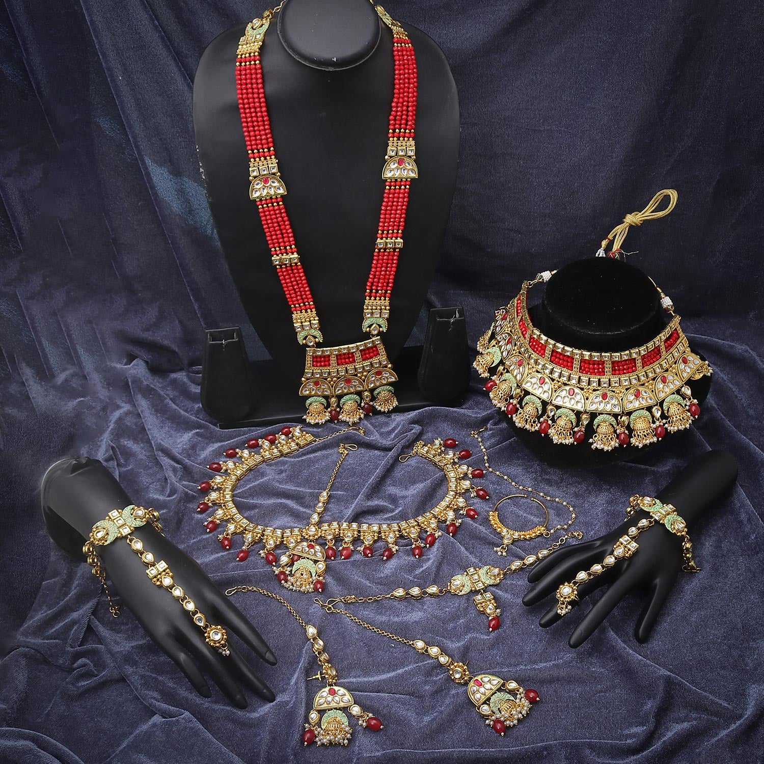 Sukkhi Enthralling Gold Plated Kundan & Pearl Red Dulhan Set for Women