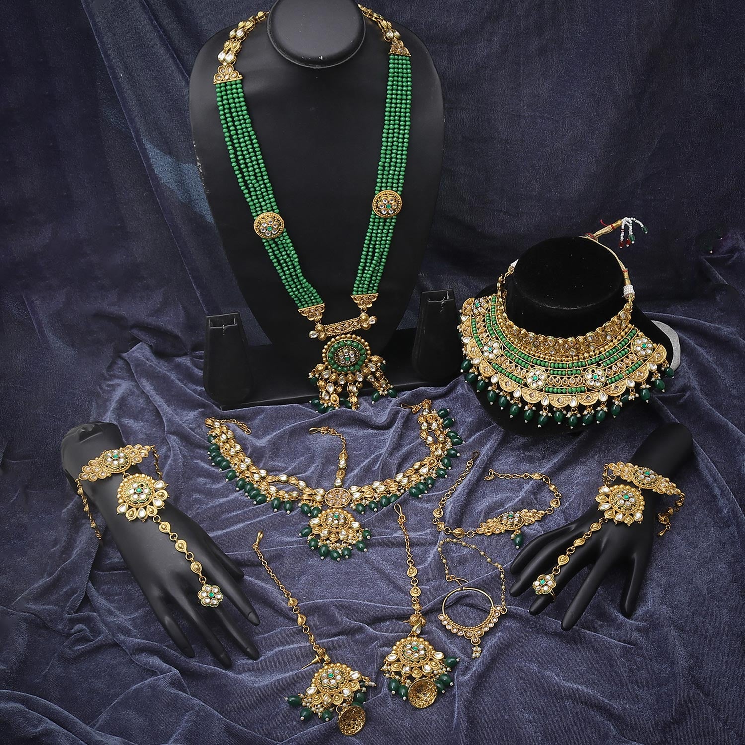 Sukkhi Galvanic Gold Plated Kundan & Pearl Green Dulhan Set for Women