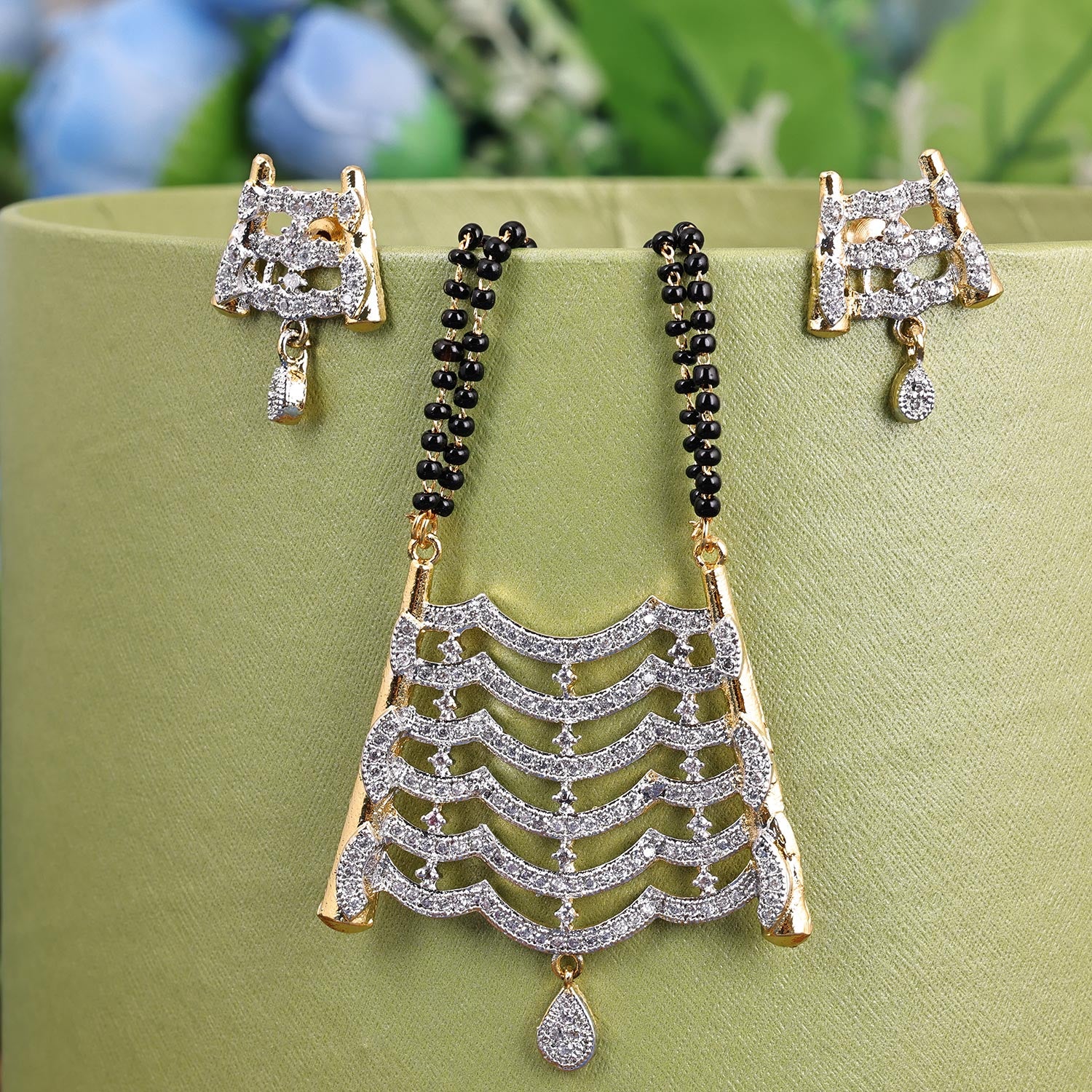 Sukkhi Elfin Gold Plated CZ Golden Mangalsutra Set for Women