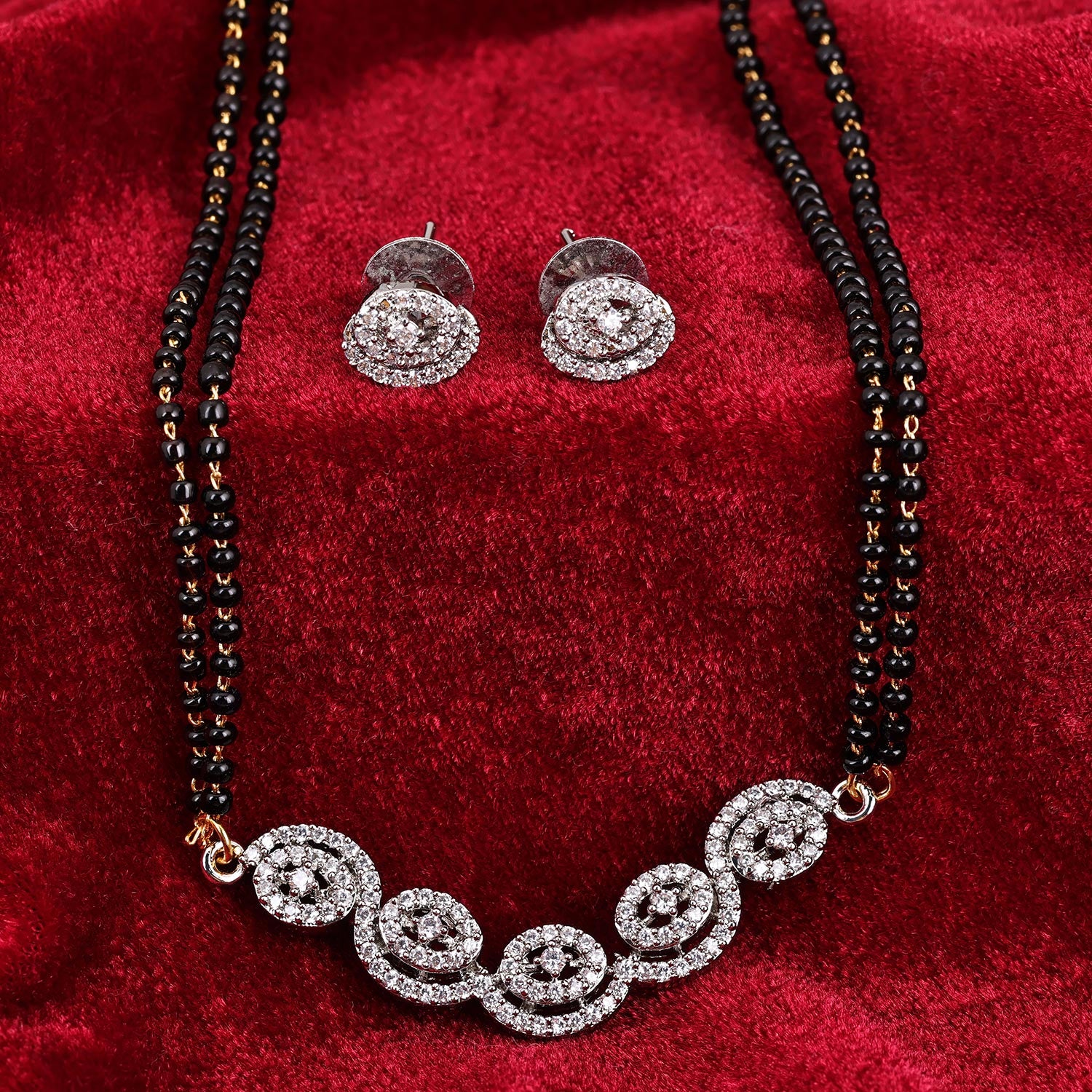 Sukkhi Engaging Rhodium Plated CZ Silver Mangalsutra Set for Women