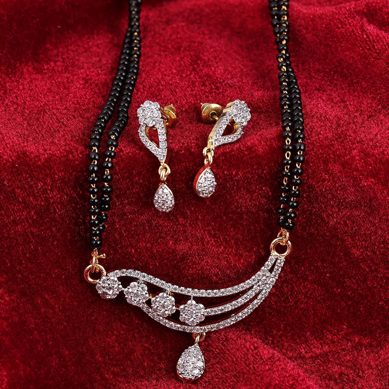 Sukkhi Entrancing Gold Plated CZ Golden Mangalsutra Set for Women