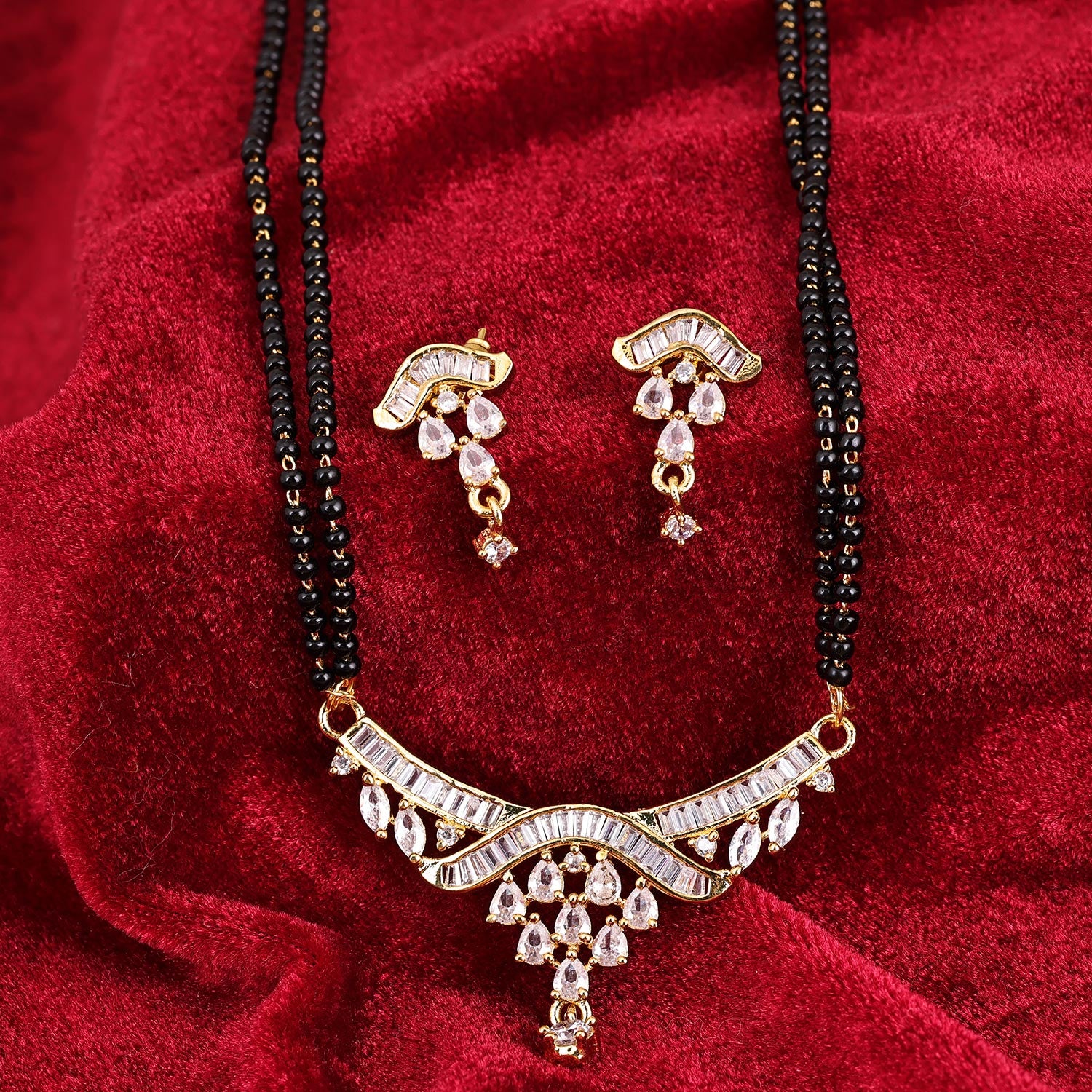 Sukkhi Fetching Gold Plated CZ Golden Mangalsutra Set for Women