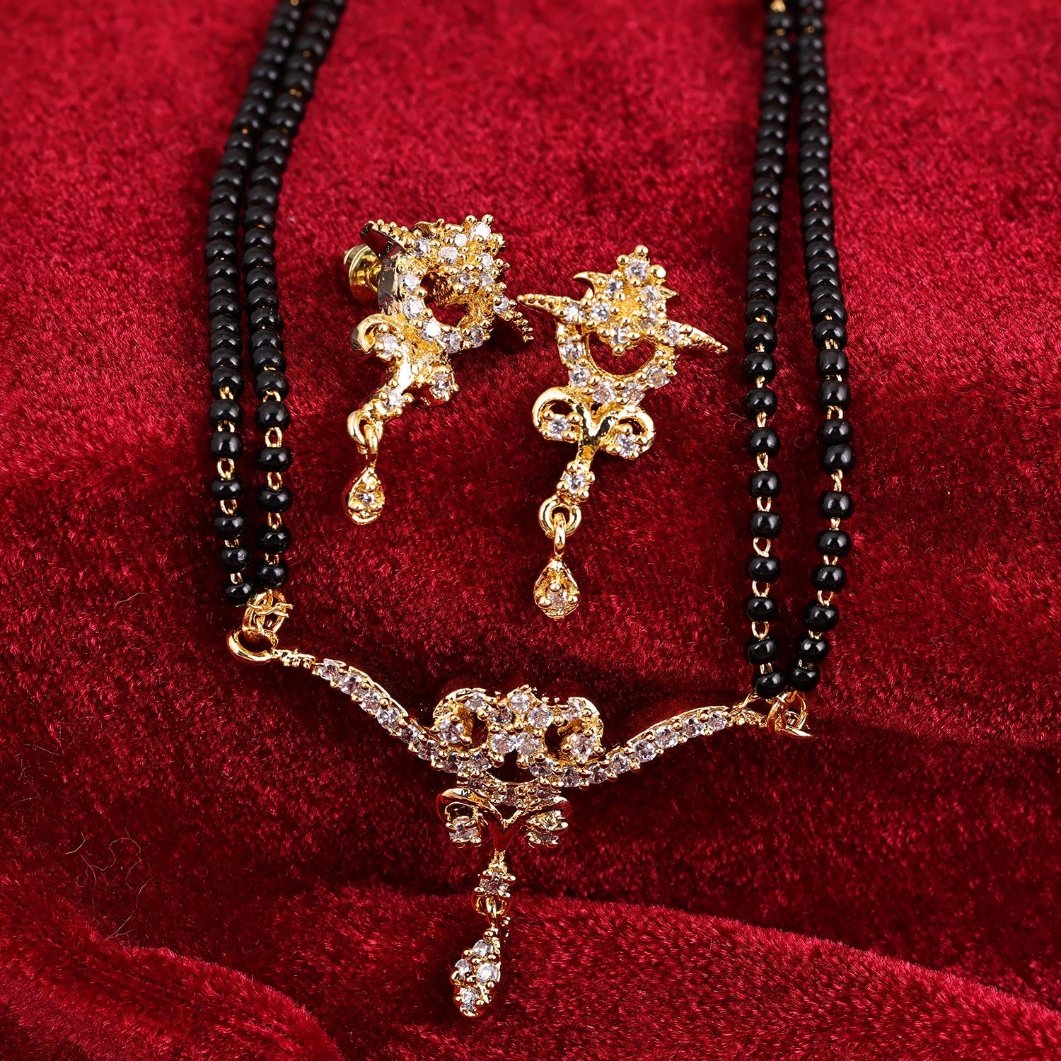 Sukkhi Luring Gold Plated CZ Golden Mangalsutra Set for Women