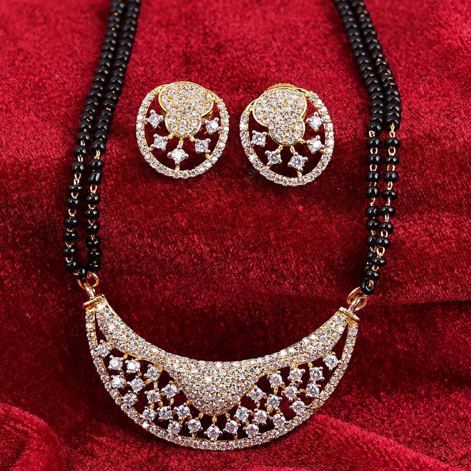 Sukkhi Gorgeous Gold Plated CZ Golden Mangalsutra Set for Women