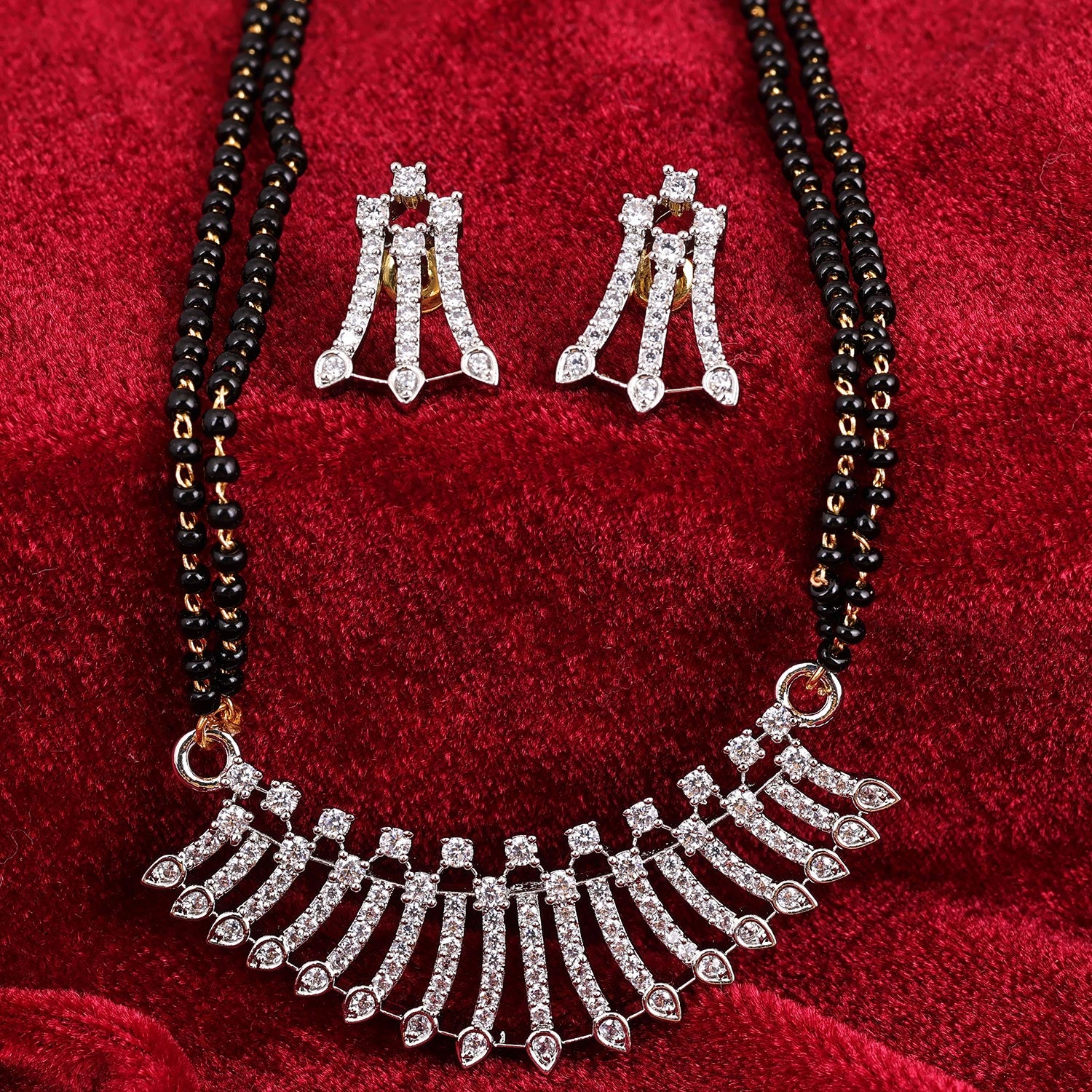 Sukkhi Handsome Rhodium Plated CZ Silver Mangalsutra Set for Women