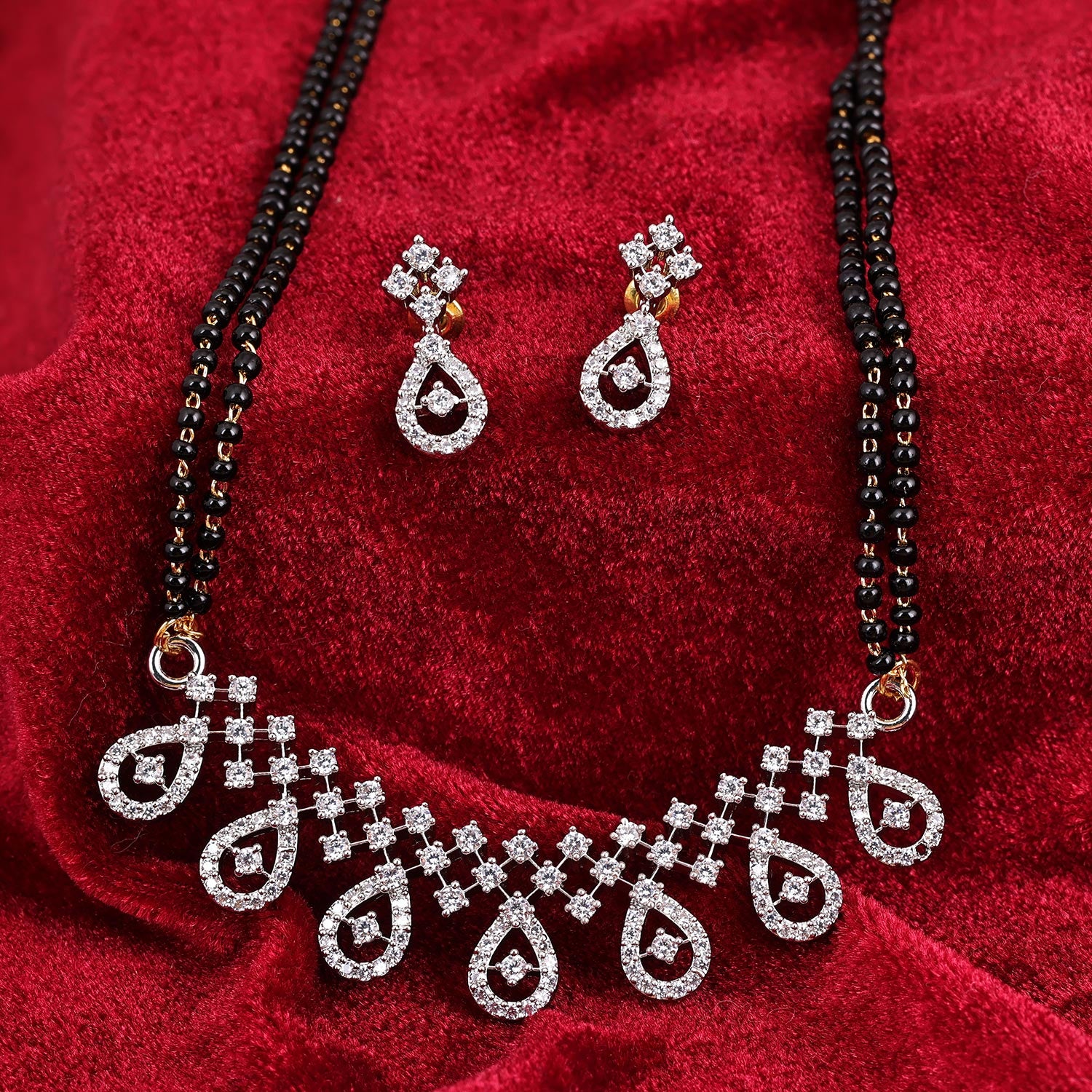 Sukkhi Likely Rhodium Plated CZ Silver Mangalsutra Set for Women
