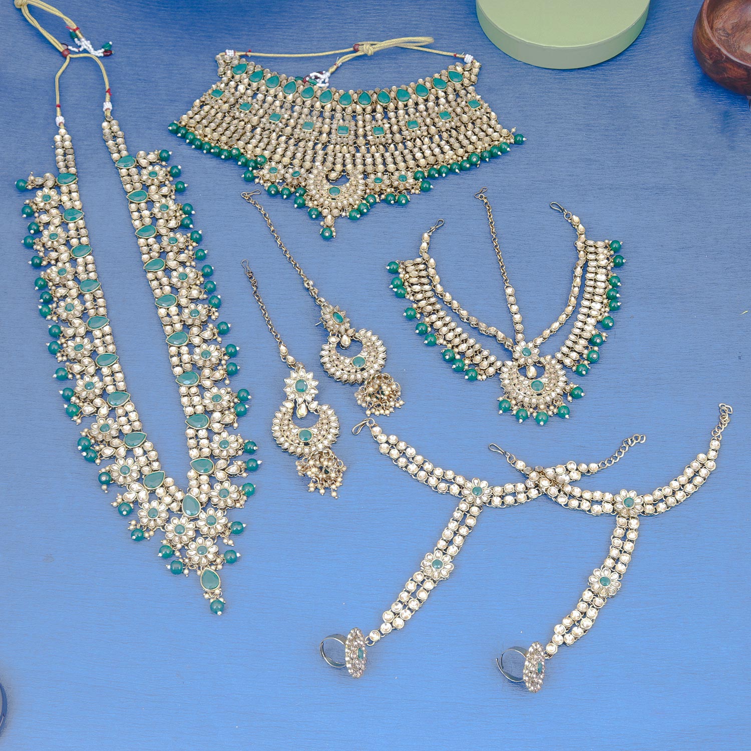 Sukkhi hypnotic Green Kundan & Pearl Gold Plated Long Dulhan Set for Women