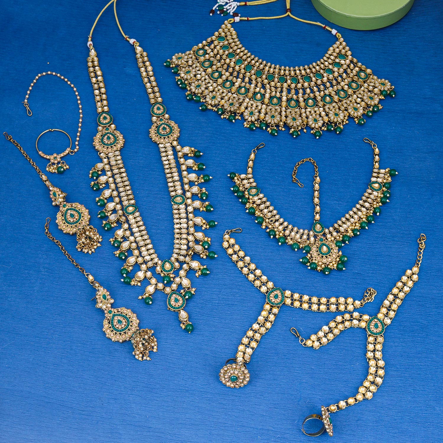 Sukkhi hypnotizing Green Kundan & Pearl Gold Plated Long Dulhan Set for Women