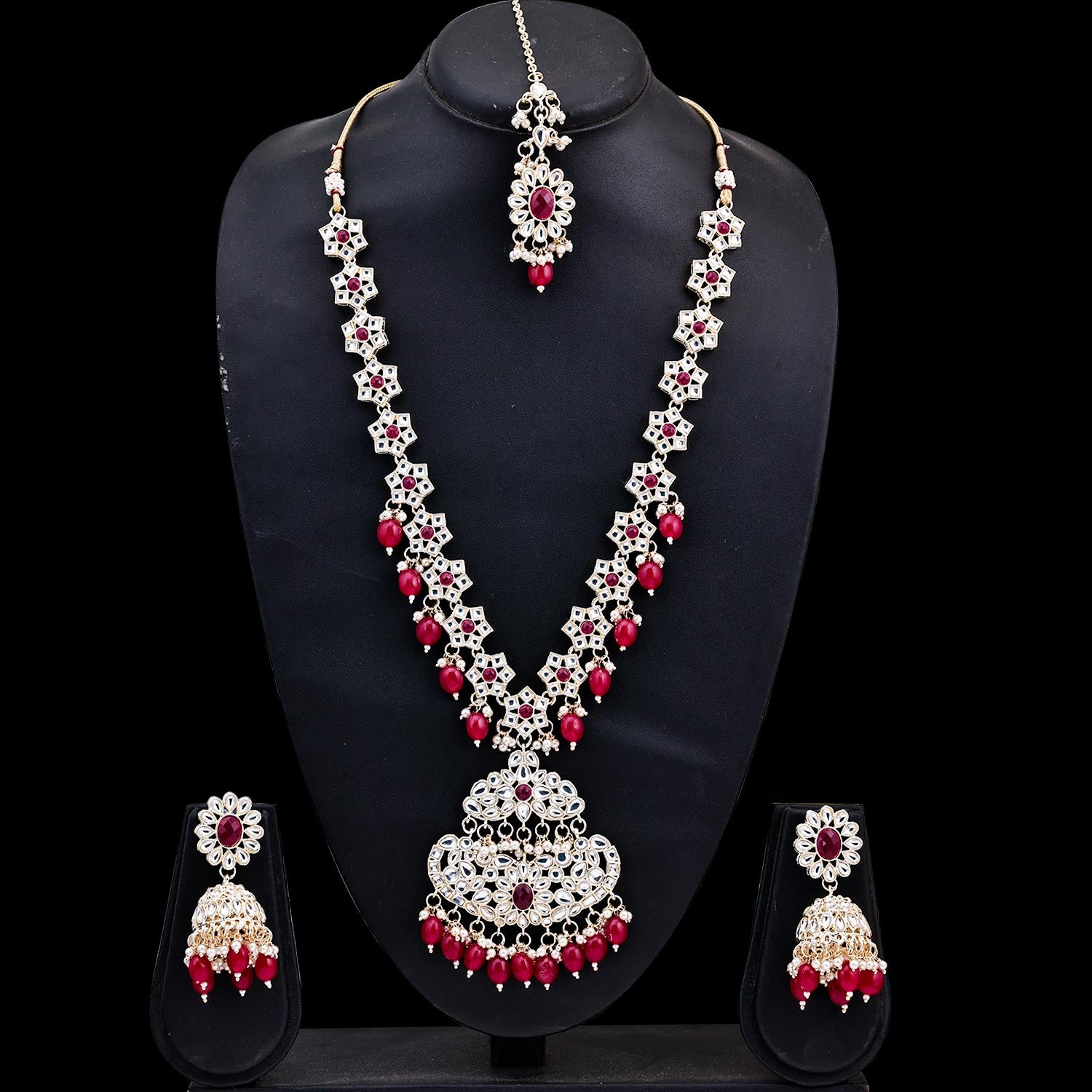 Sukkhi sightly Ruby Kundan & Pearl Gold Plated Choker Necklace Set for Women