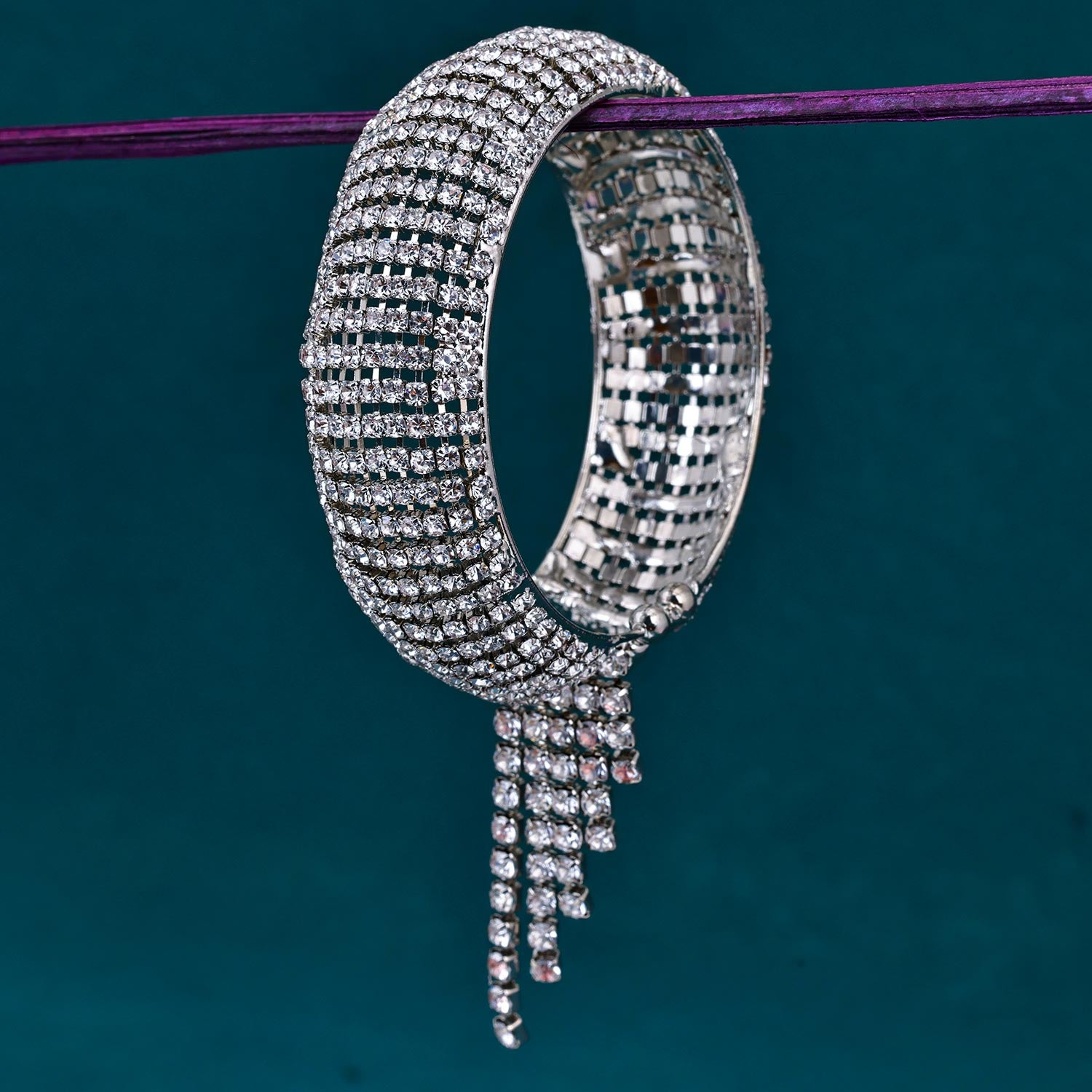 Sukkhi knockout Silver AD Rhodium Plated Kada for Women