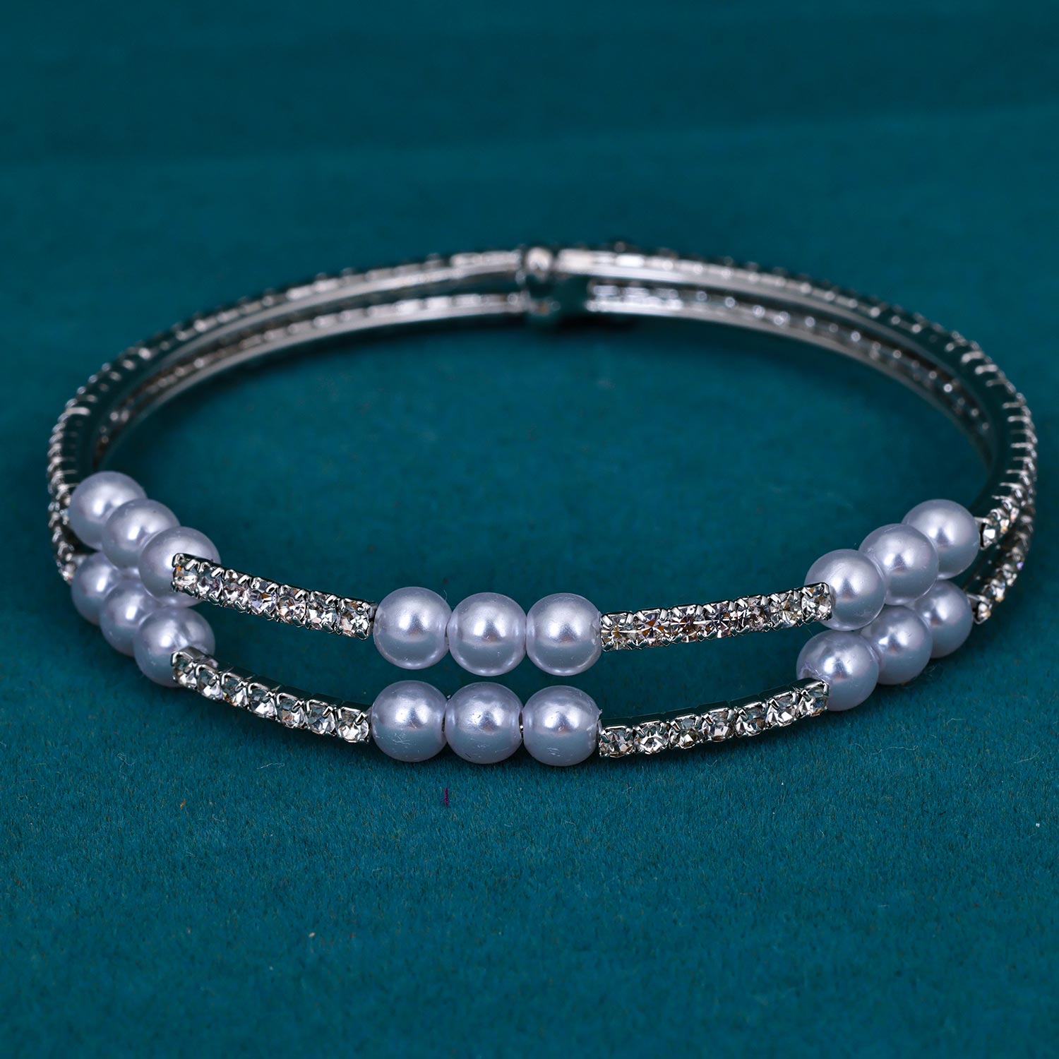 Sukkhi seemly Silver AD & Pearl Rhodium Plated Kada for Women