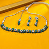 Sukkhi Rhodium Plated Green Reverse AD & Pearl Choker Necklace Set for Women