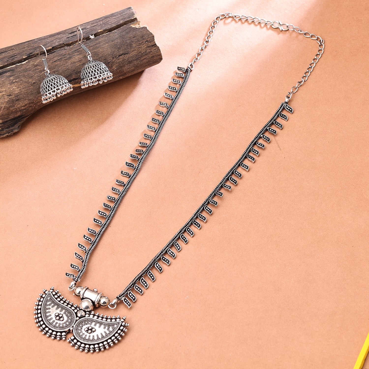 Sukkhi Oxidised Silver Long Necklace Set for Women