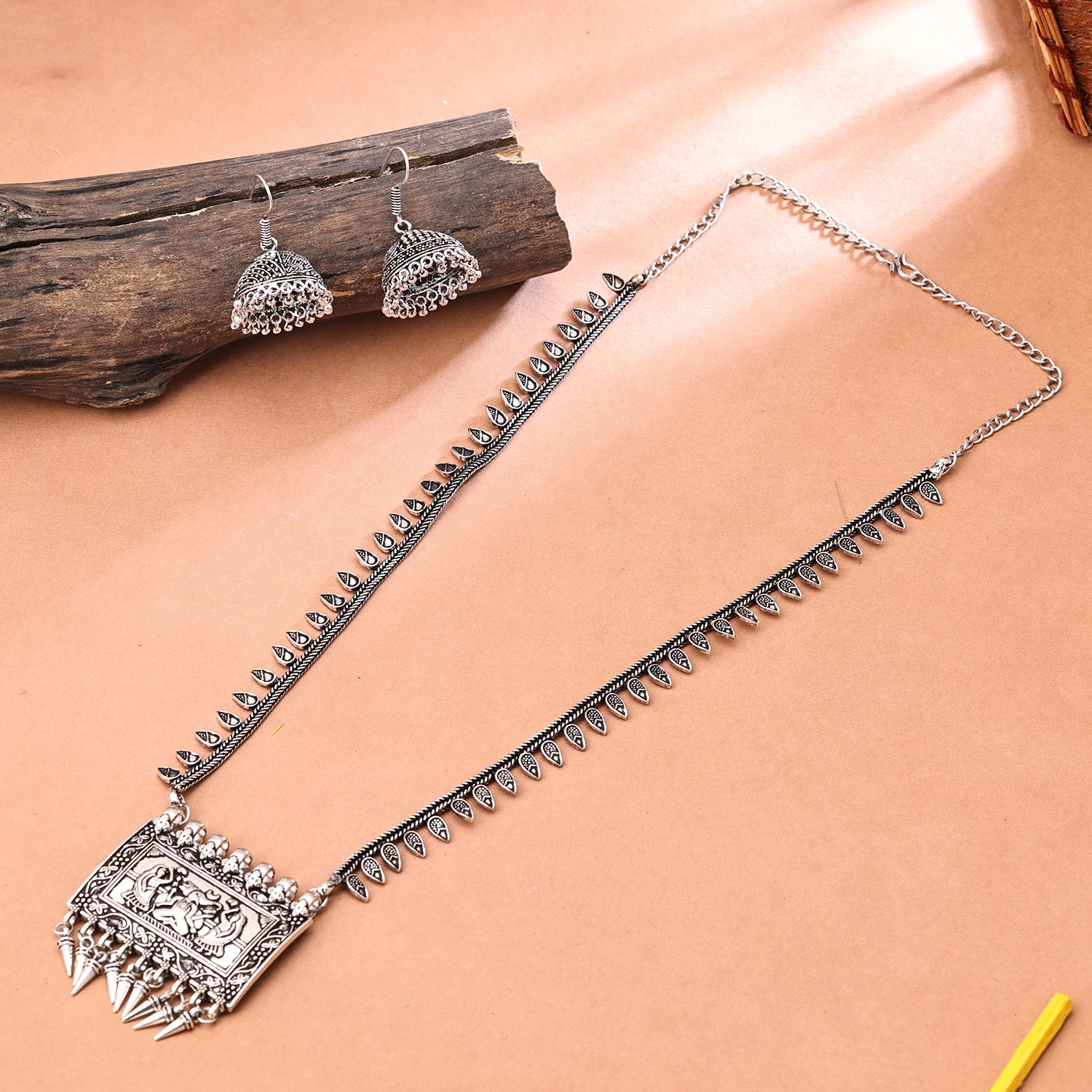 Sukkhi Oxidised Silver Long Necklace Set for Women