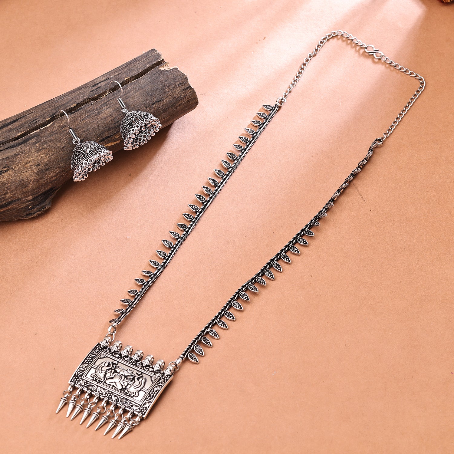 Sukkhi Oxidised Silver Long Necklace Set for Women